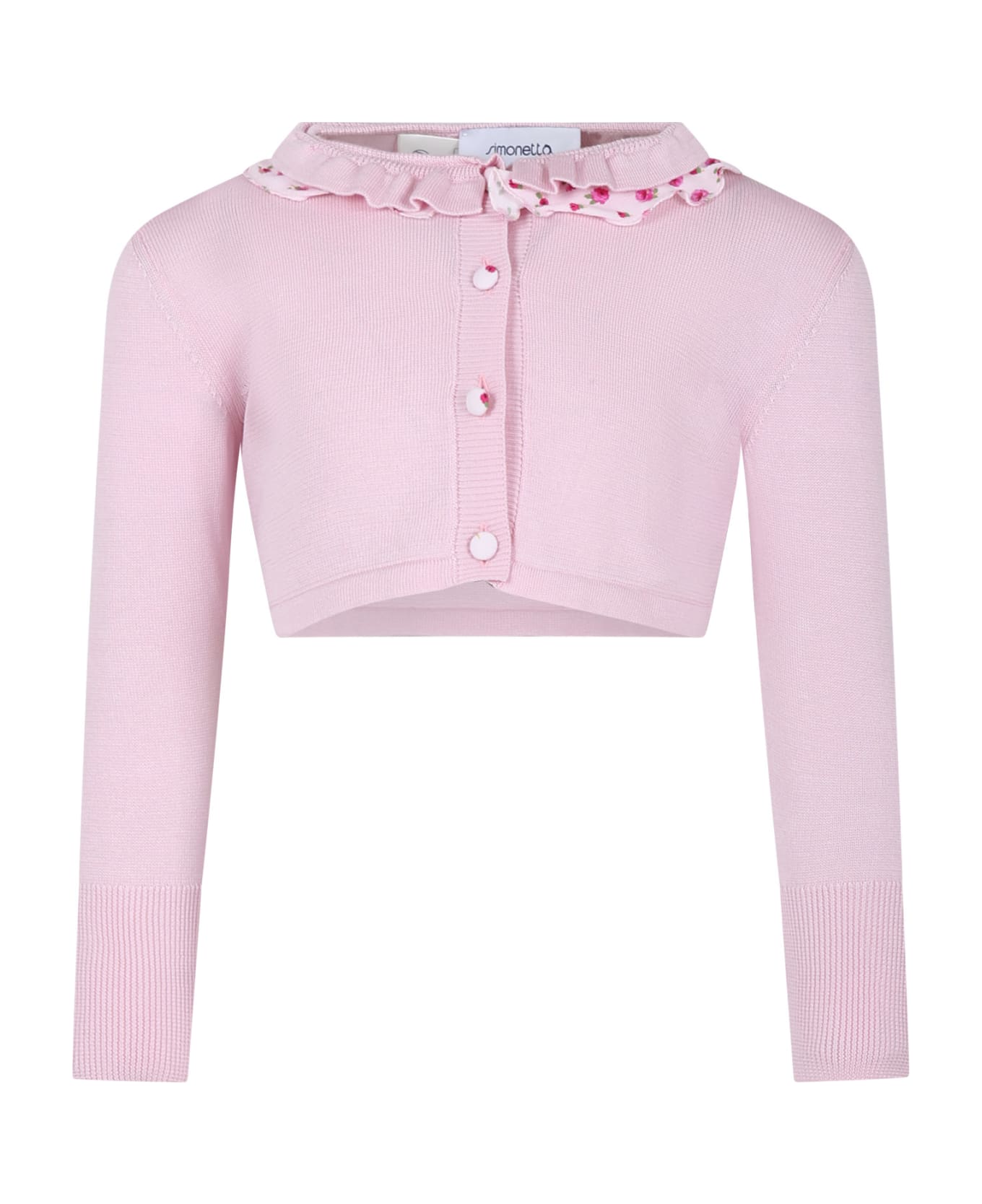 Simonetta Pink Cardigan For Girl With Flowers Print - Pink