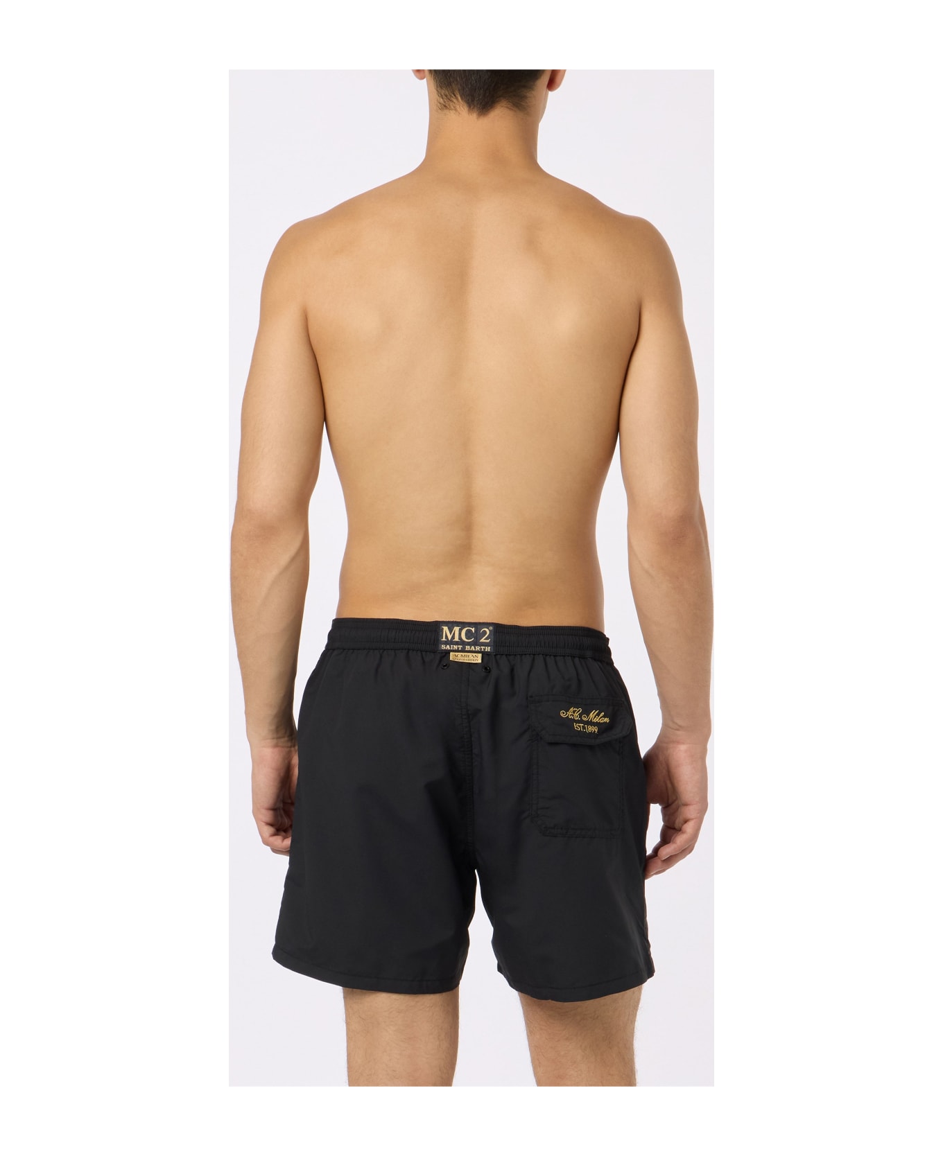 MC2 Saint Barth Black Classic Light Swim Shorts Patmos With Milan 125 Embroidery | Ac Milan 125 Special Edition - BLACK