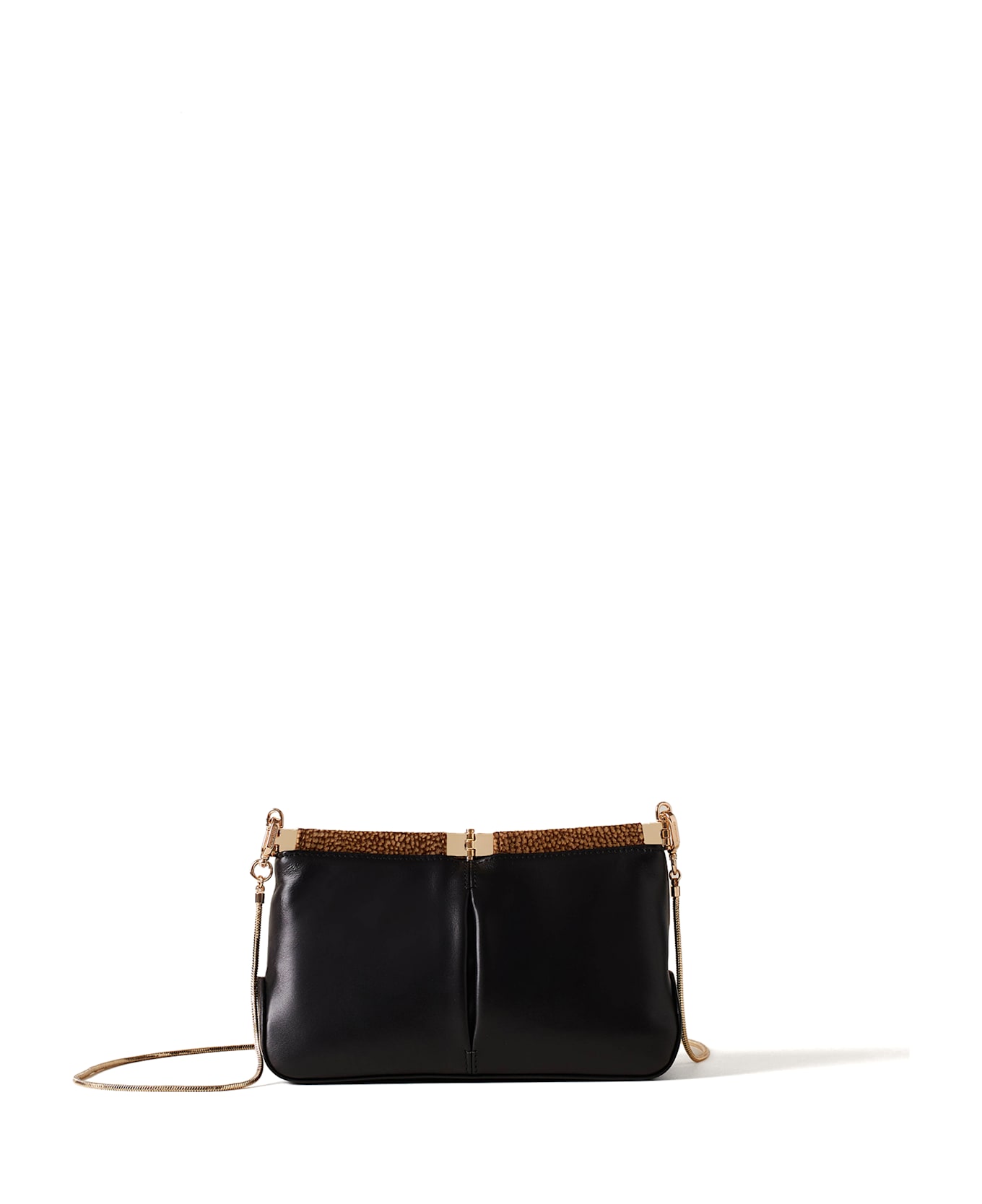 Borbonese Leather Shoulder Bag - NERO/OP NATURALE