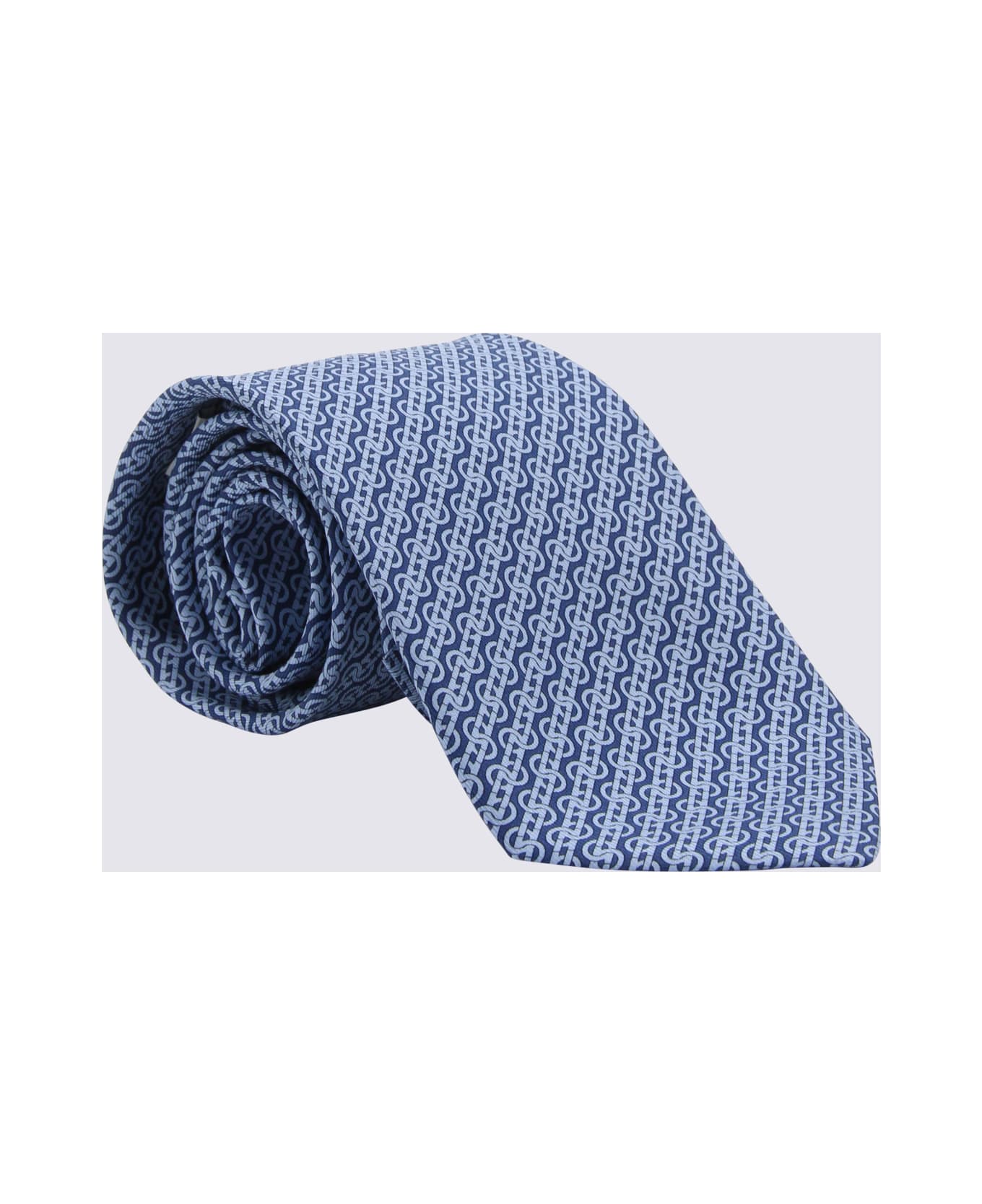 Ferragamo Blue Silk Tie - BLUE/LIGHT BLUE ネクタイ