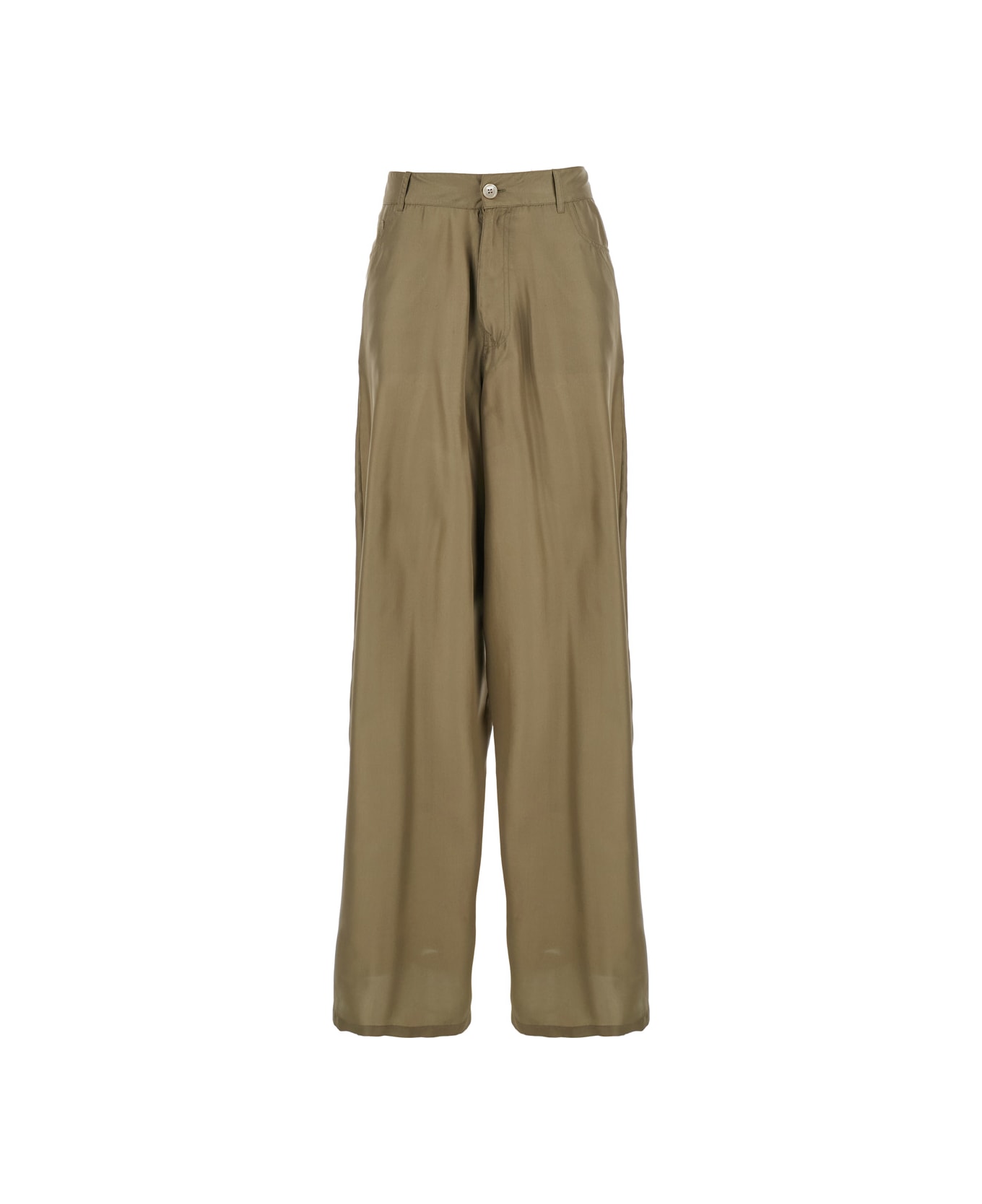 Jucca Green Silk Pants With Belt Loops And Logo Patch On The Rear In Silk Woman - Green