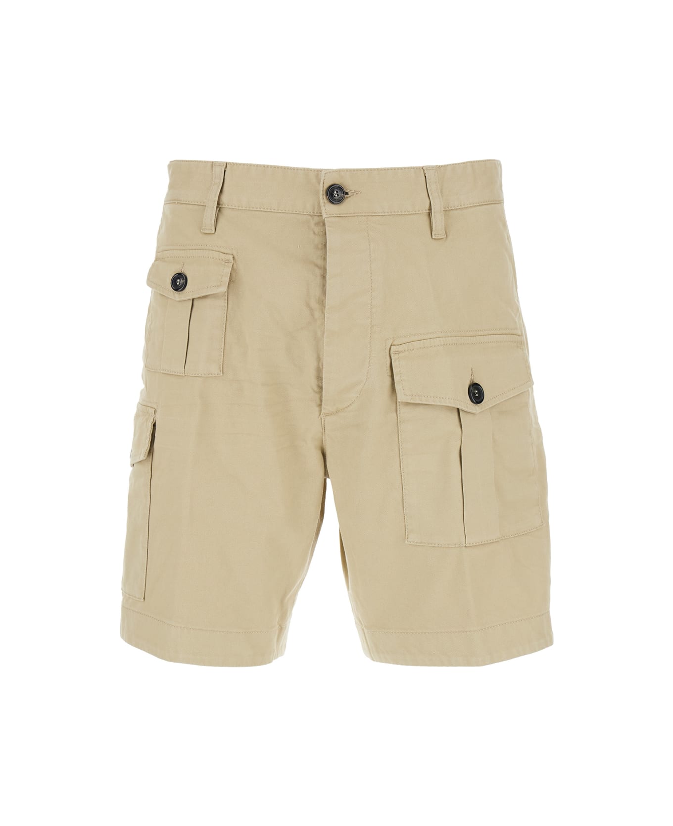 Dsquared2 Beige Bermuda With Asymmetric Cargo Pockets And Belt Loops In Cotton Man - Beige