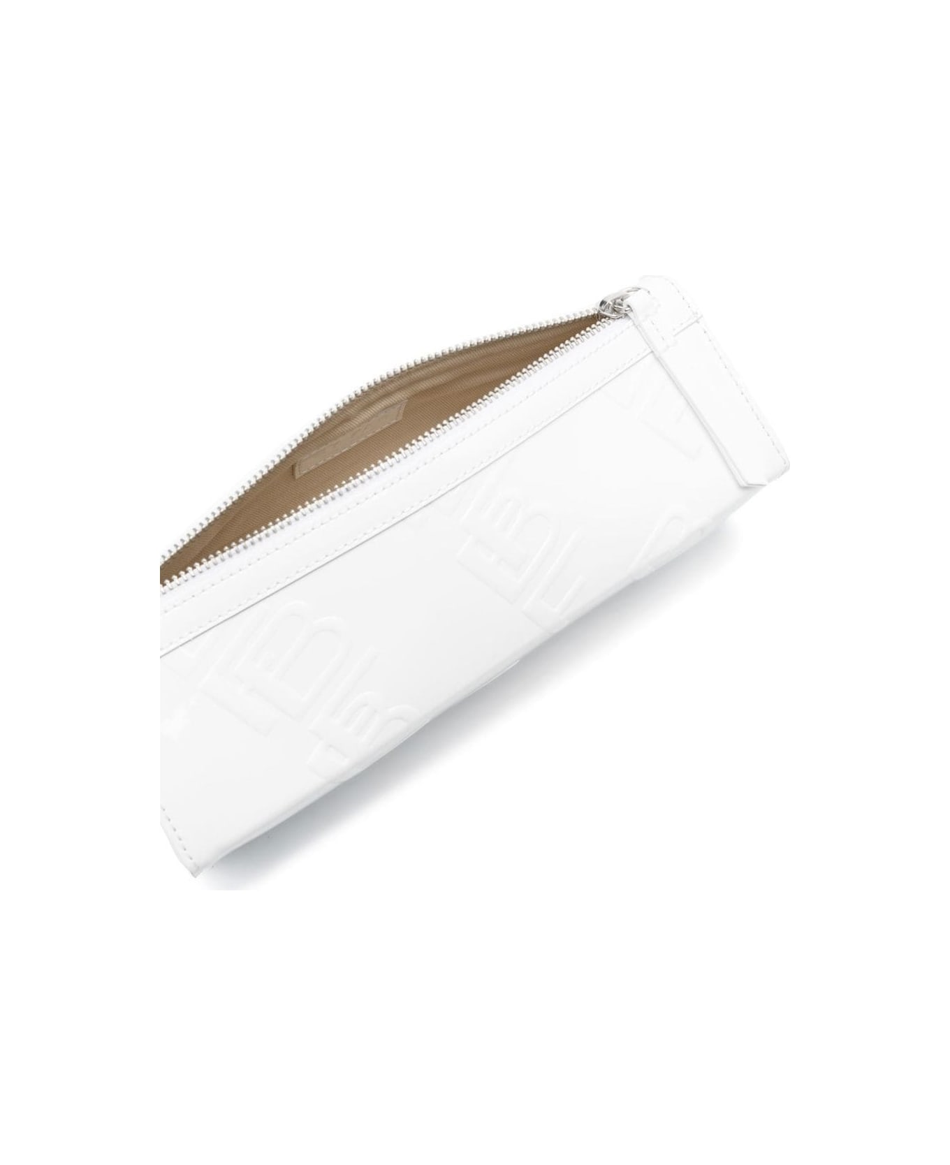 BY FAR White Karo Shoulder Bag With Embossed Logo All-over In Patent Leather Woman - White クラッチバッグ