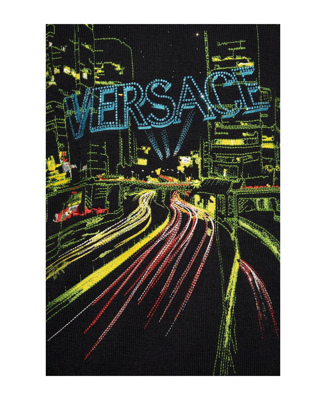 Versace City Lights Embroidered Crewneck Jumper - Nero