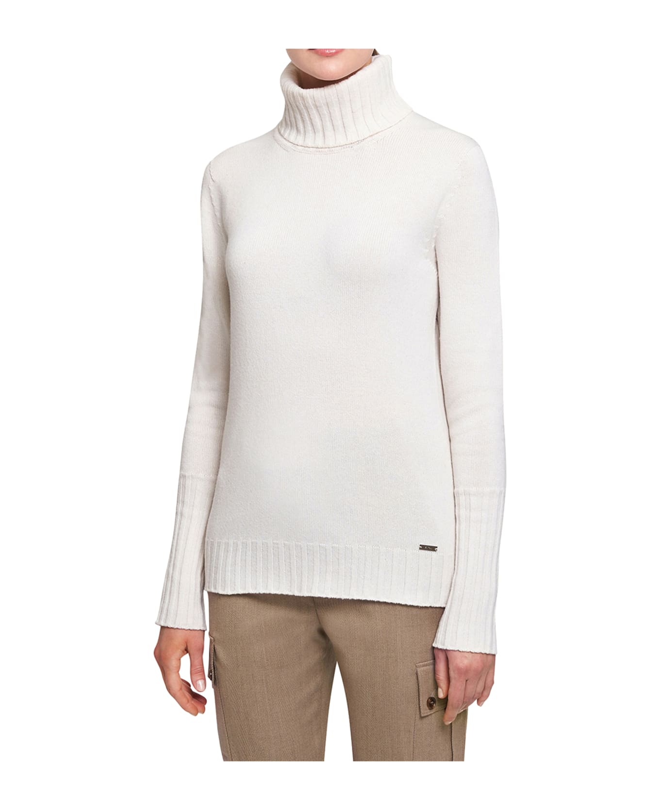 Kiton Sweater High Neck Cashmere - OPTICAL WHITE