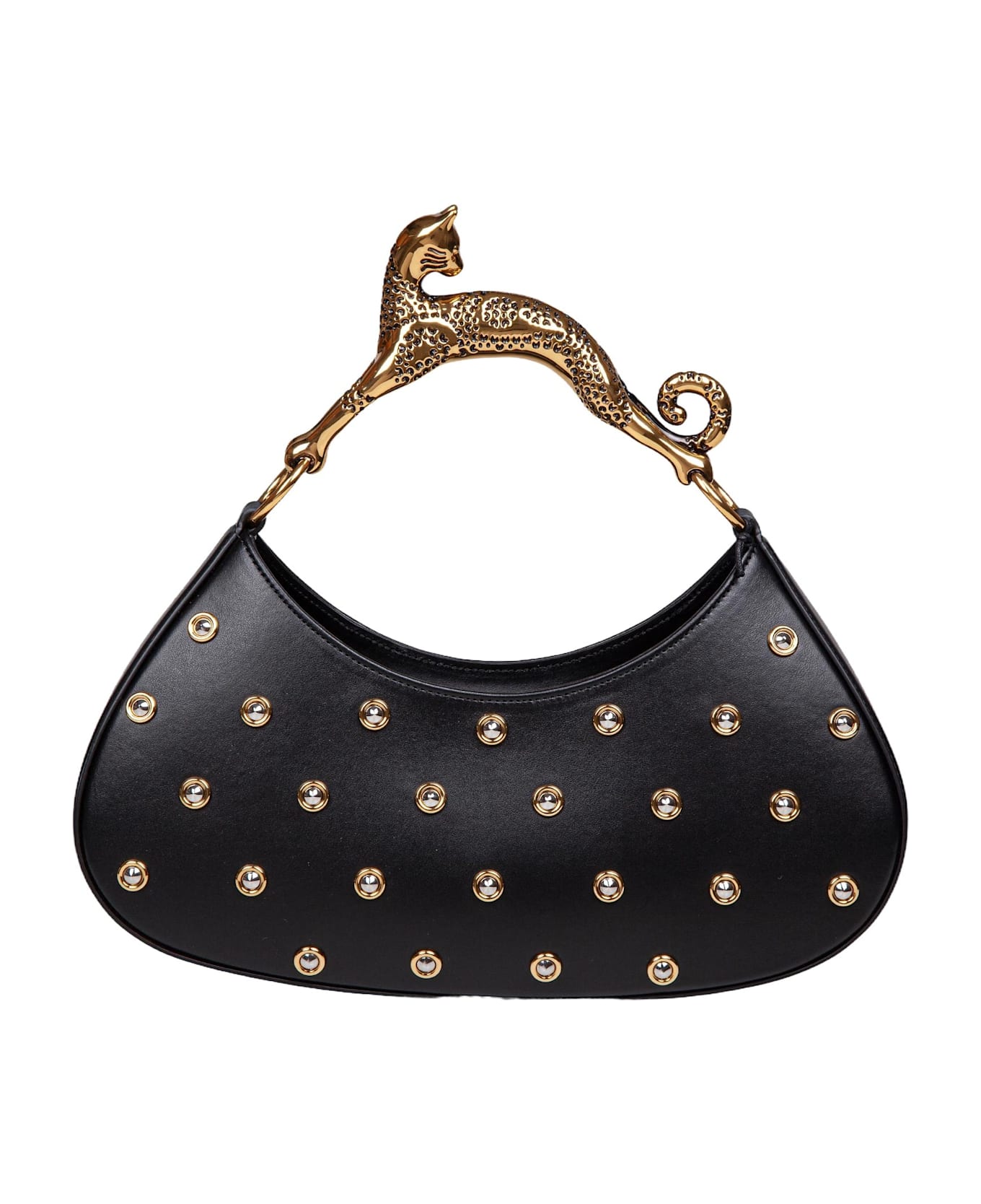 Lanvin Large Hobo Cat Bag In Black Leather With Applied Studs - Black