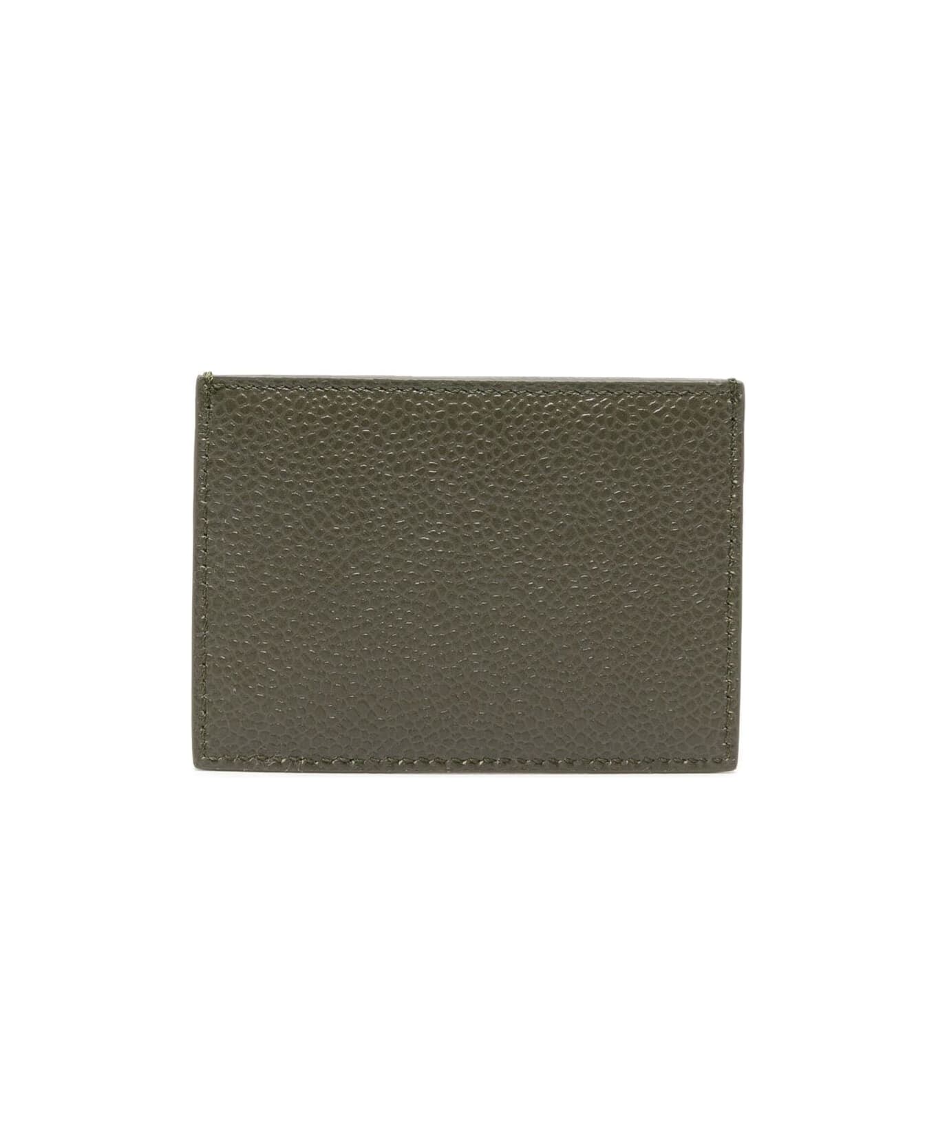Thom Browne Single Card Holder In Pebble Grain Leather - Dk Green