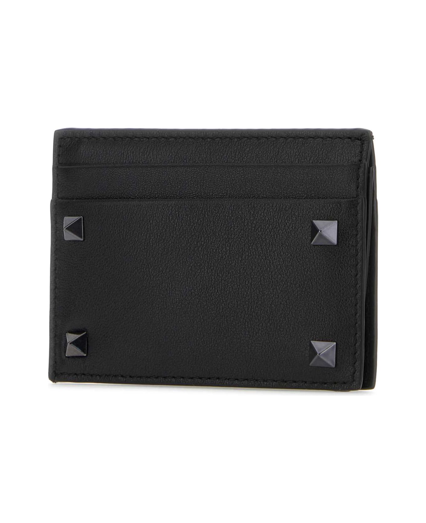 Valentino Garavani Black Leather Rockstud Card Holder - NERO
