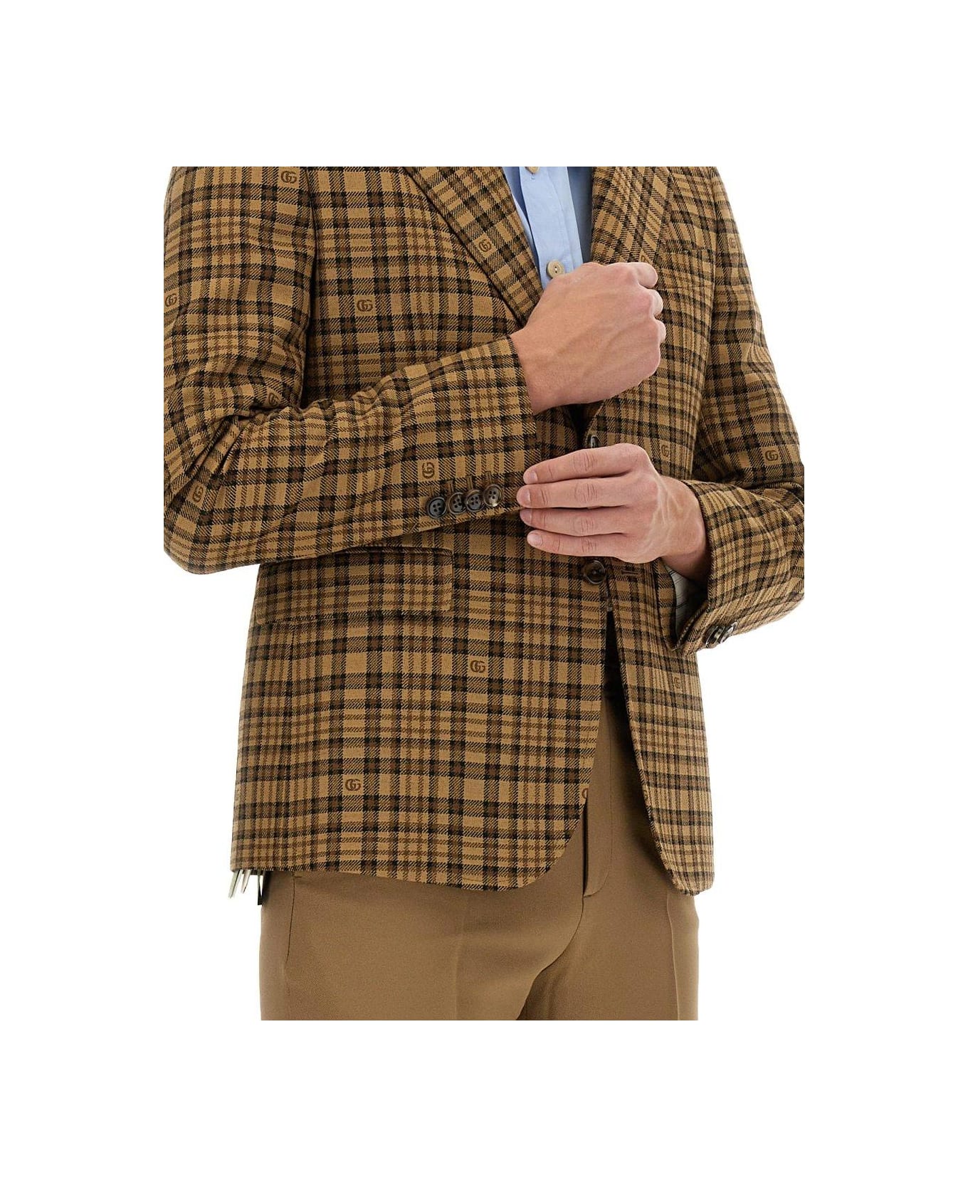 Gucci Checkered Button-up Jacket - BEIGE
