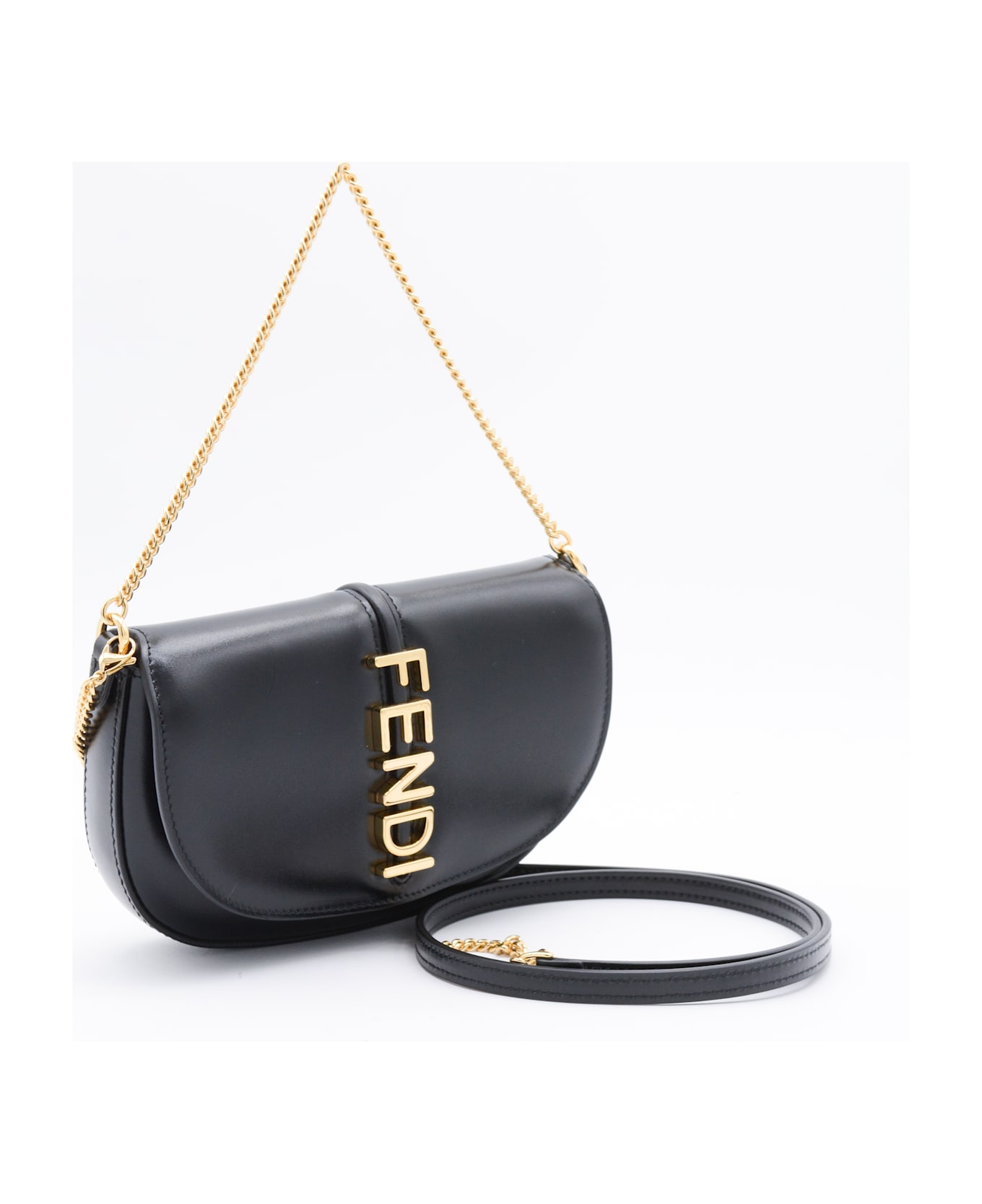 Fendi Black Leather Fendigraphy Mini Bag - Nero+oro soft