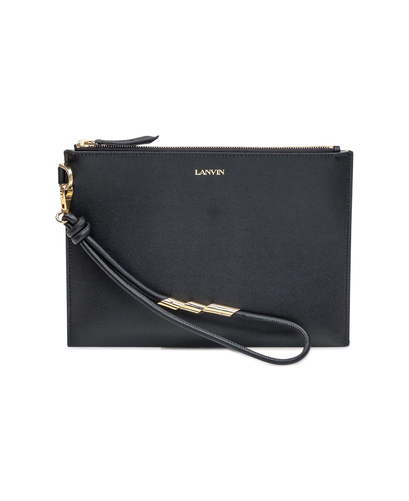 Lanvin Logo Printed Zipped Clutch Bag - Black