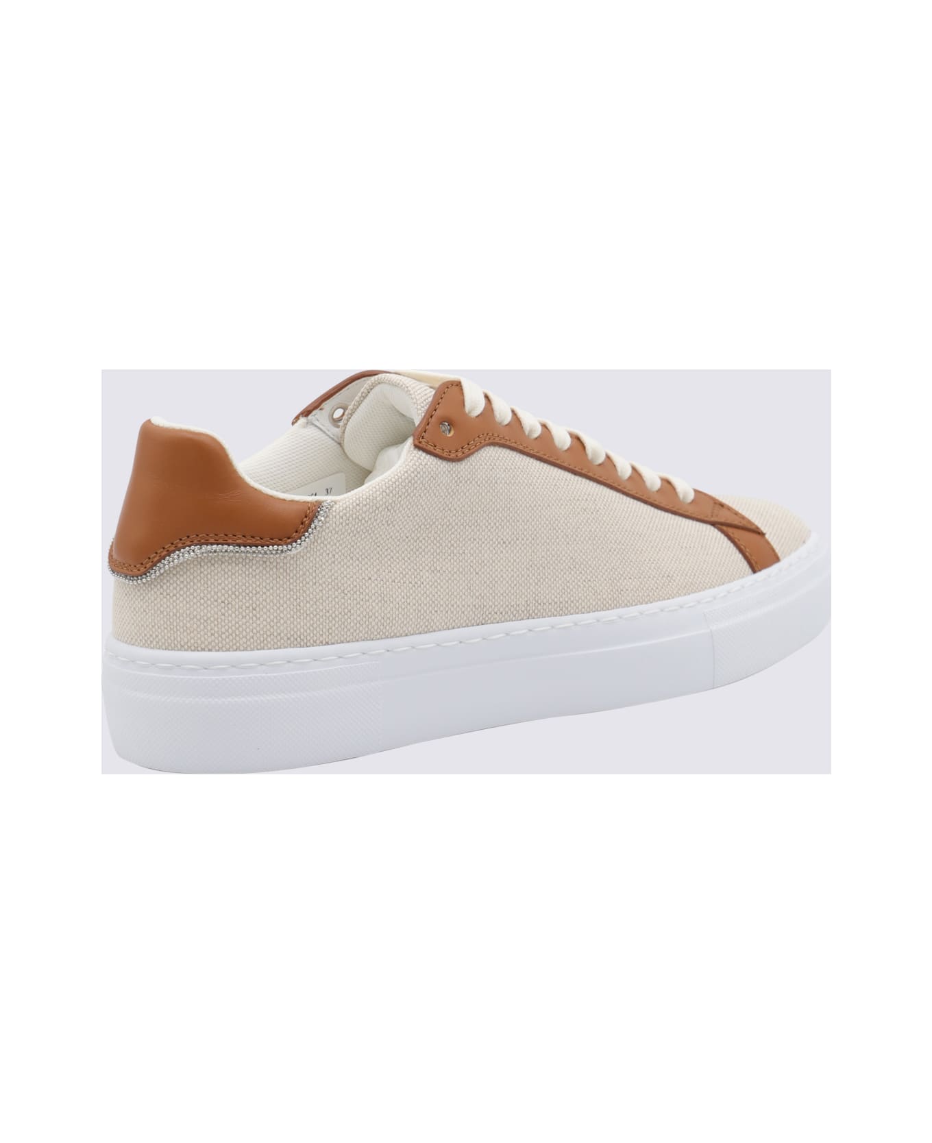Fabiana Filippi Beige Cotton Sneakers - Leather Brown