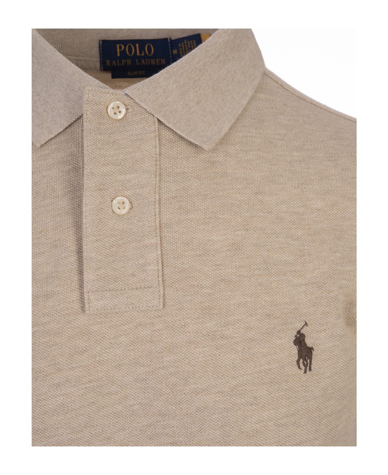 Ralph Lauren Slim-fit Polo Shirt In Beige Piqué - Brown