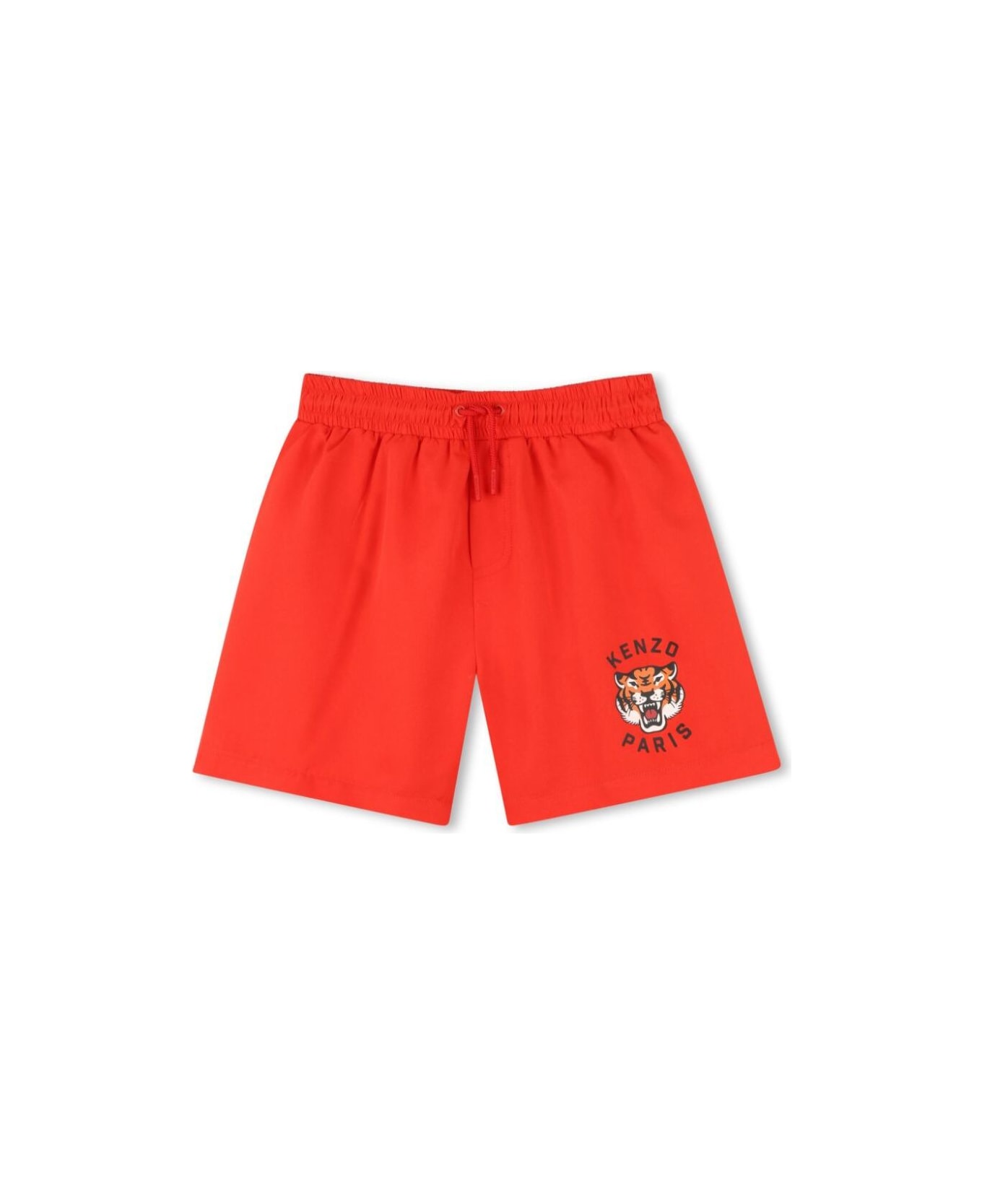 Kenzo Kids Red Shorts With Elastic Drawstring Waist And Logo Print On The Front In Tech Fabric Boy - Red