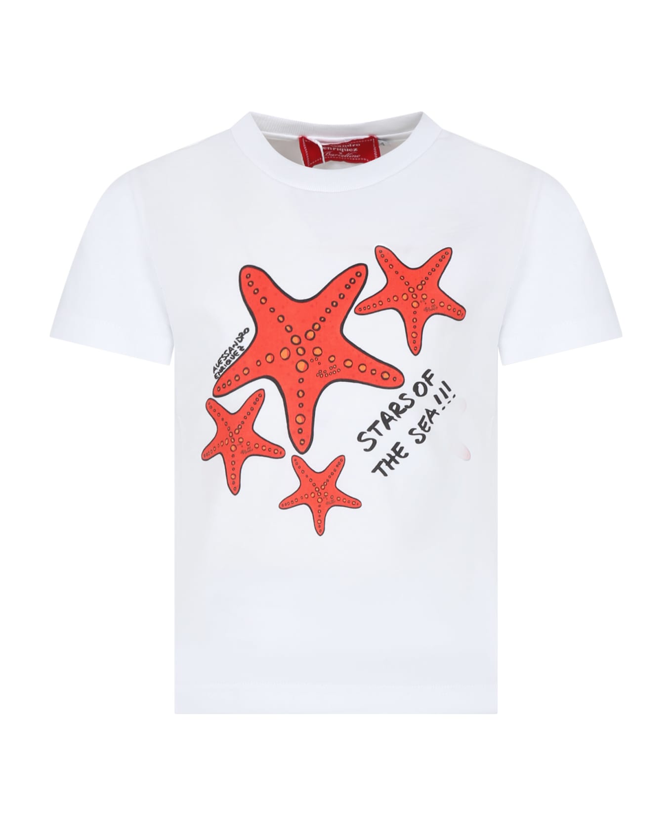 Alessandro Enriquez White T-shirt For Girl With Print Starfish - White