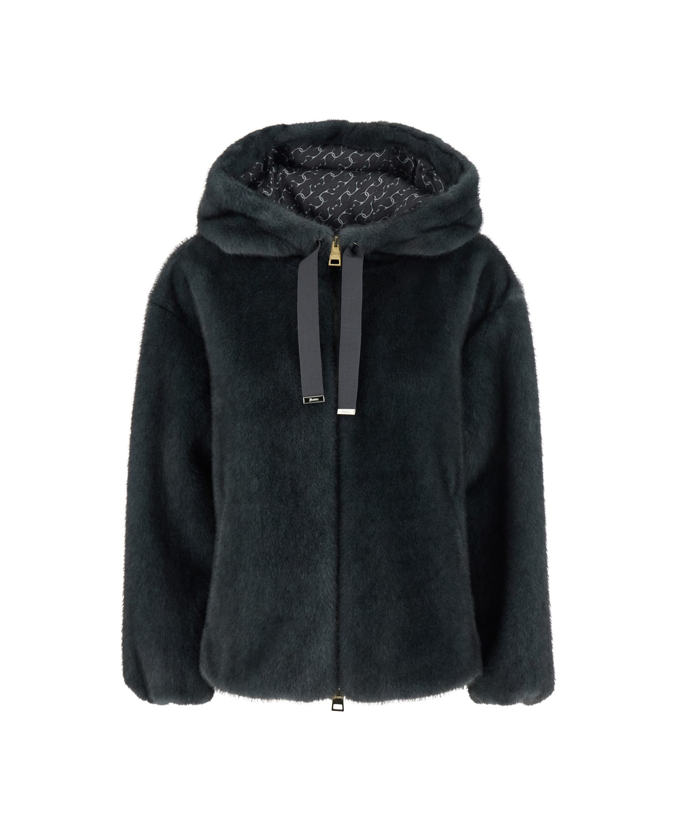 Herno Grey Jacket With Drawstring Hood And Two Front Welt Pockets In Ecofur Woman - Grey