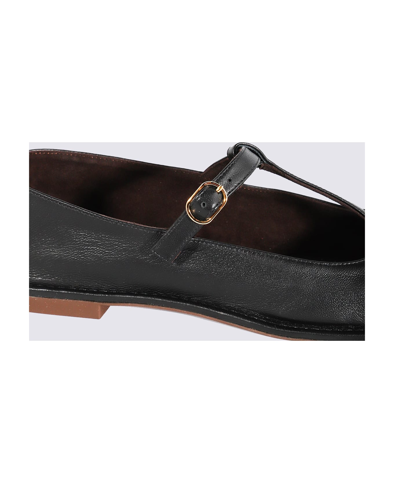 The Row Black Square T Leather Flats - Black