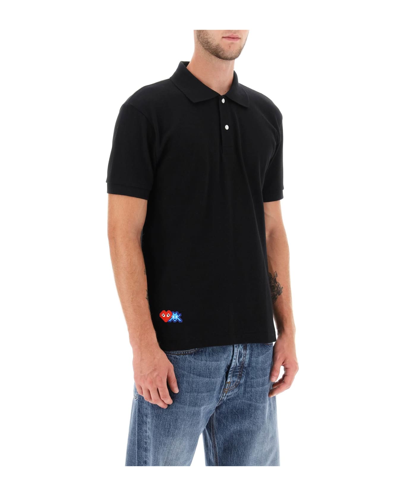 Comme des Garçons Play Polo Shirt With Graphic Embroidery - BLACK