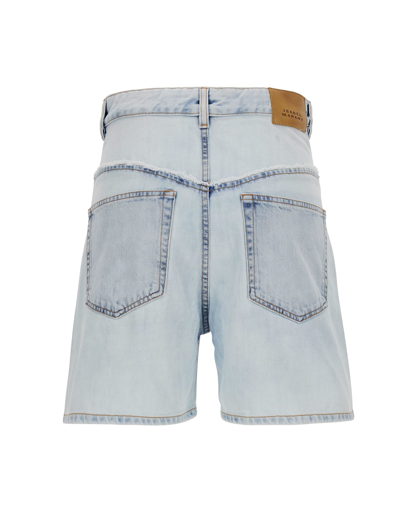 Isabel Marant Light Blue Shorts With Patch Logo And Contrasting Details In Cotton Denim Woman - Light blue