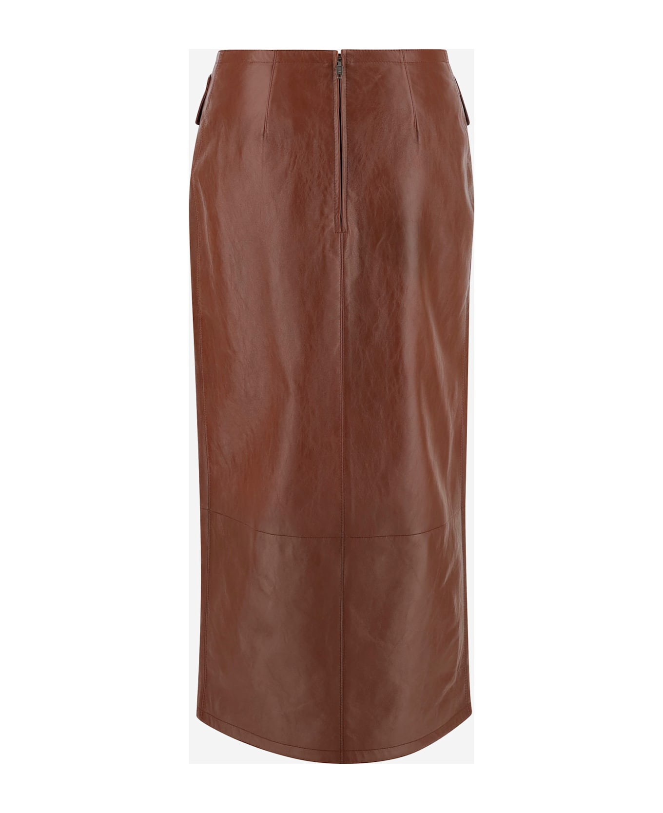 Chloé Glossy Leather Midi Skirt - Brown