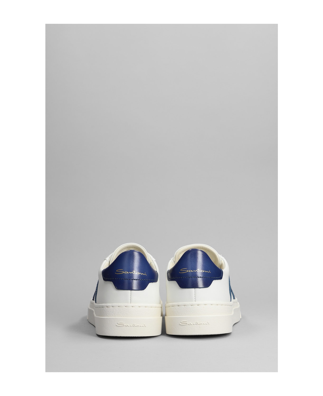 Santoni Double Buckle Sneaker In Leather - BIANCO/BLU