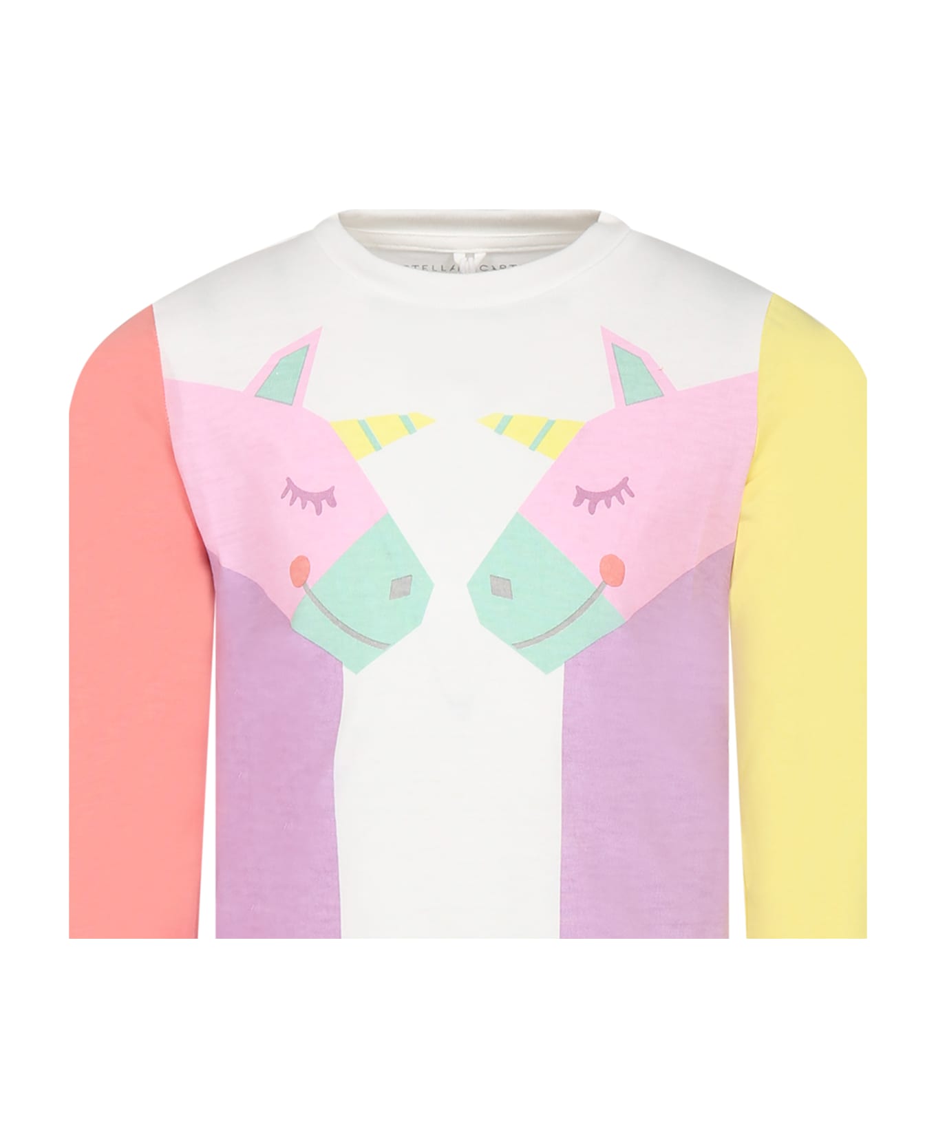 Stella McCartney Kids White T-shirt For Girl With Unicorns - Multicolor Tシャツ＆ポロシャツ
