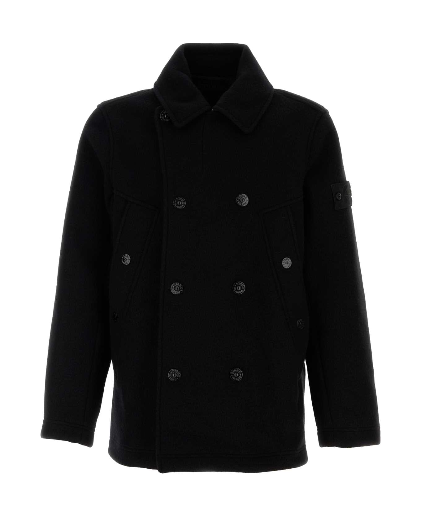 Stone Island Black Wool Blend Ghost Coat - BLACK