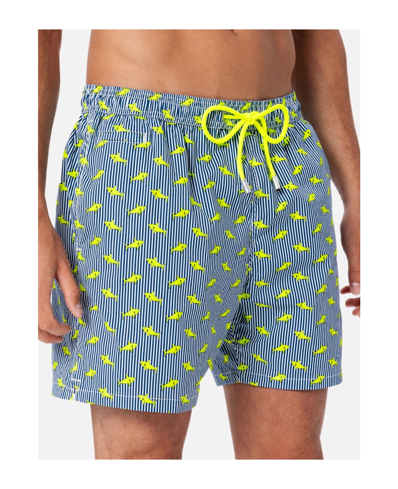 MC2 Saint Barth Comfort Light Classic Stretch Swim Shorts With Sharks Print - BLUE NAVY