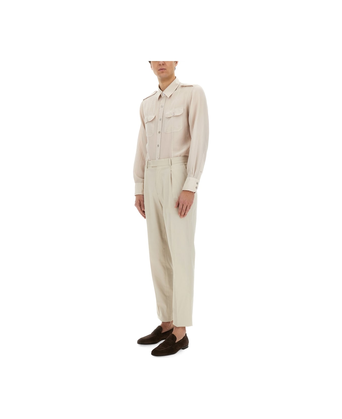 Tom Ford Cotton And Silk Military Shirt - BEIGE