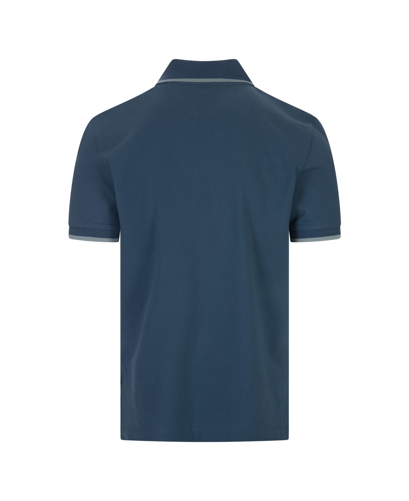 Hugo Boss Avio Blue Slim Fit Polo Shirt With Striped Collar - Blue