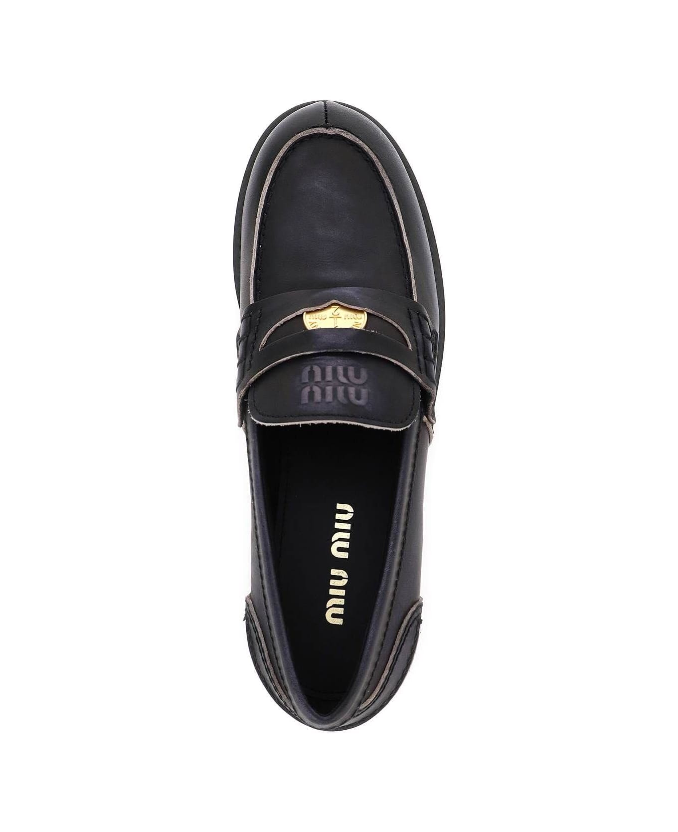 Miu Miu Used-effect Leather Loafers - BLACK