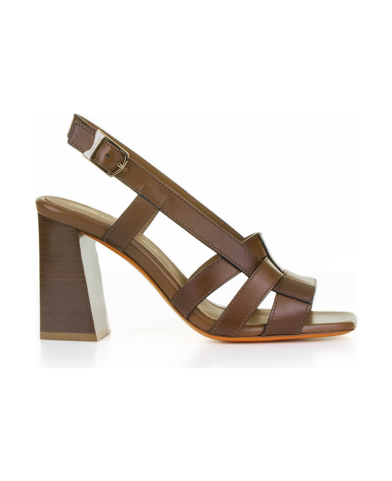 Santoni Brown Leather Sandal With Heel - LIGHT BROWN