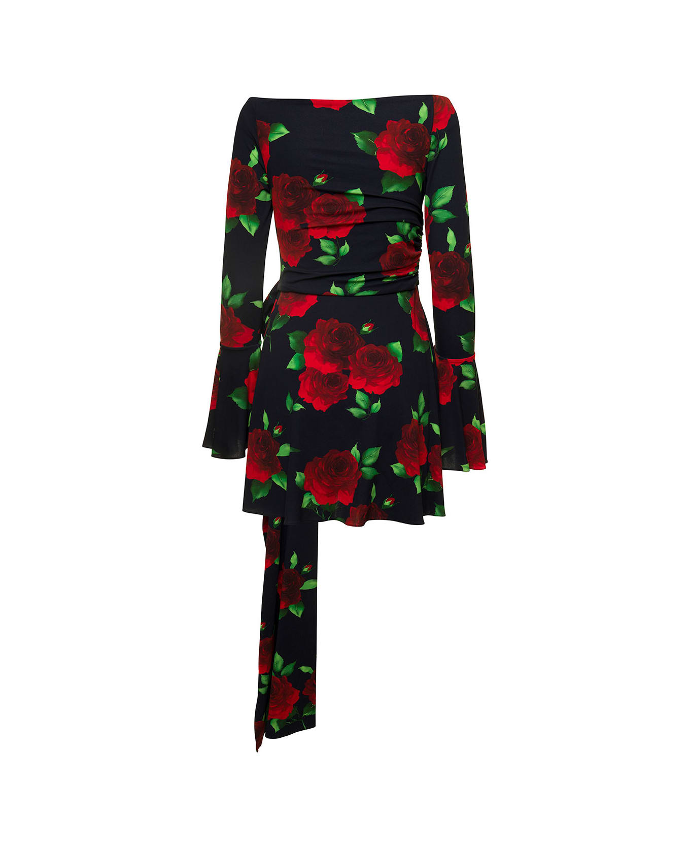 Magda Butrym Black Flared Mini-dress With Floral Print All-over In Viscose Woman - Multicolor
