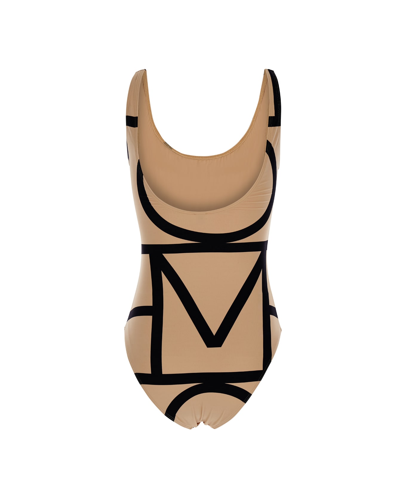 Totême Beige Swimsuit With Black Details In Techno Fabric Woman - Beige