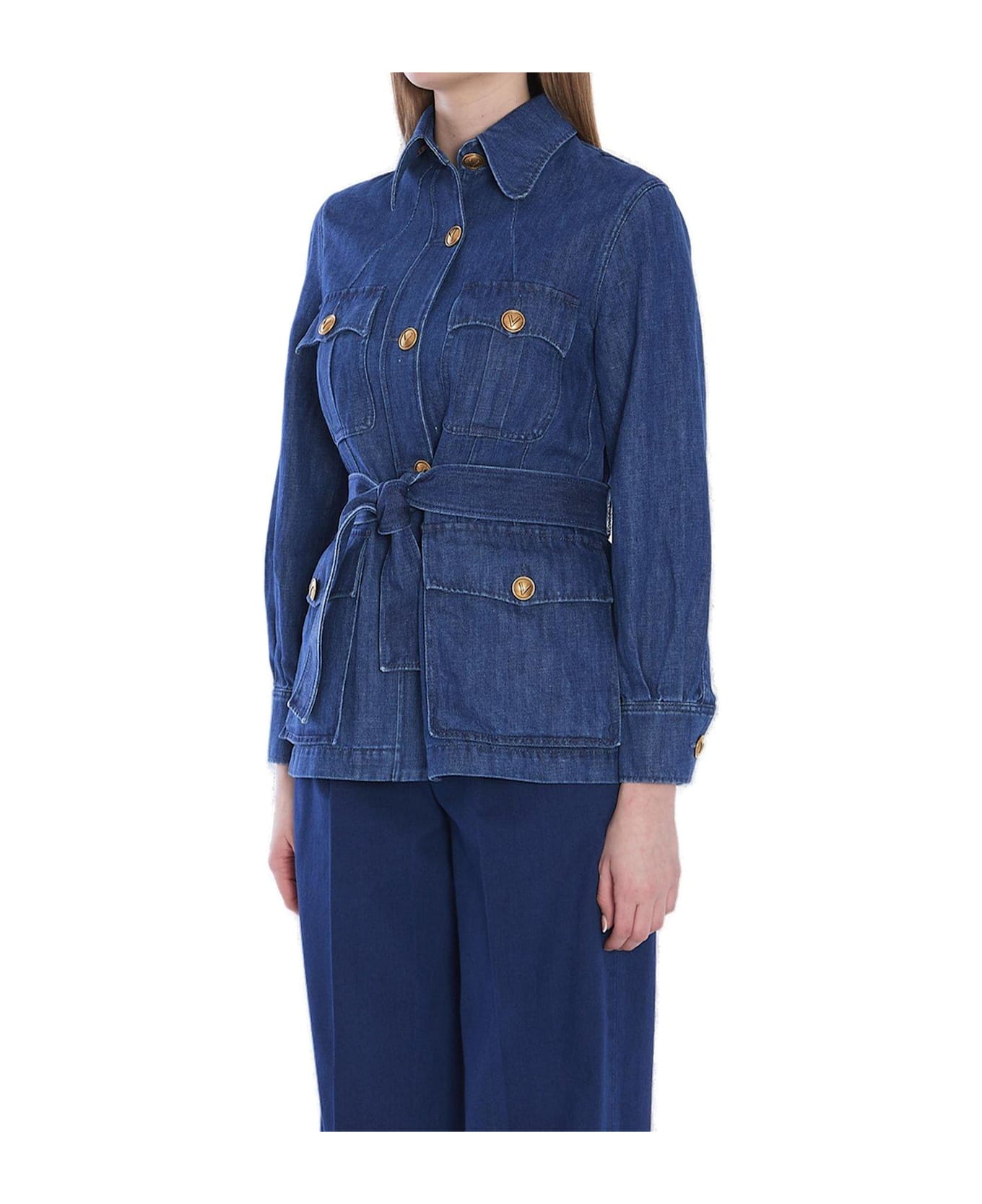 Valentino Garavani Sahariana Belted Waist Denim Jacket - Blue