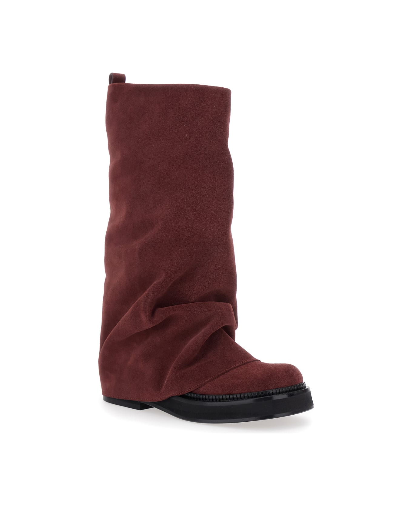 The Attico 'robin' Bordeaux Combat Boots With Pull-on Tab In Suede Woman - Bordeaux