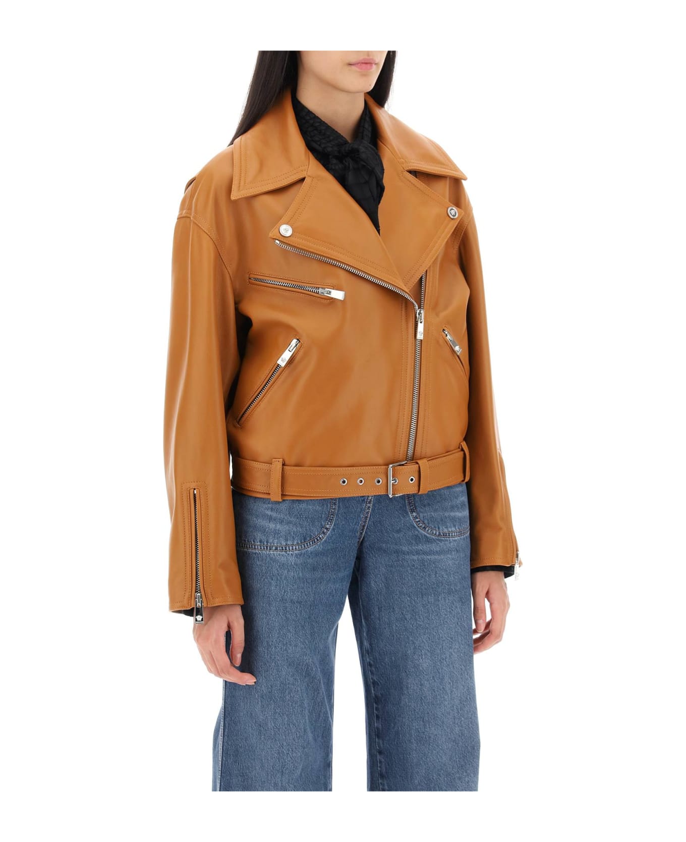 Versace Biker Jacket In Leather - CARAMEL (Brown) レザージャケット
