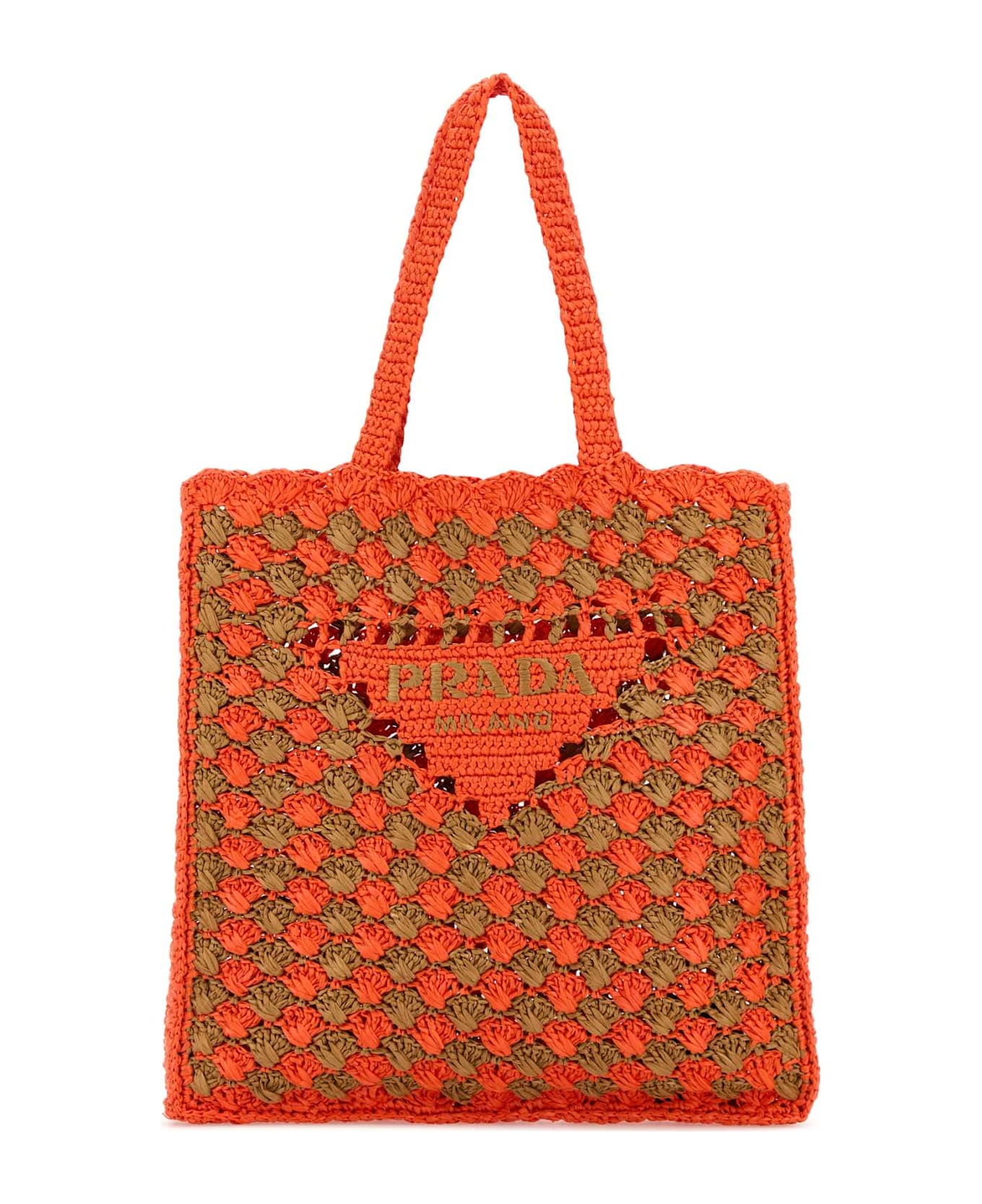 Prada Two-tone Raffia Shopping Bag - ARANCIO+CARAMEL