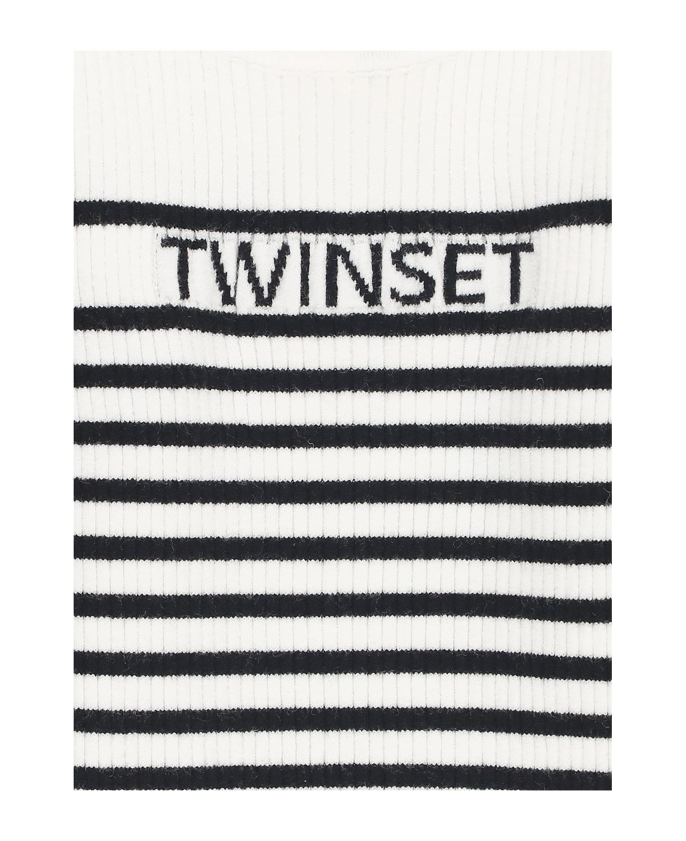 TwinSet Sweater With Striped Pattern - Off White E Nero