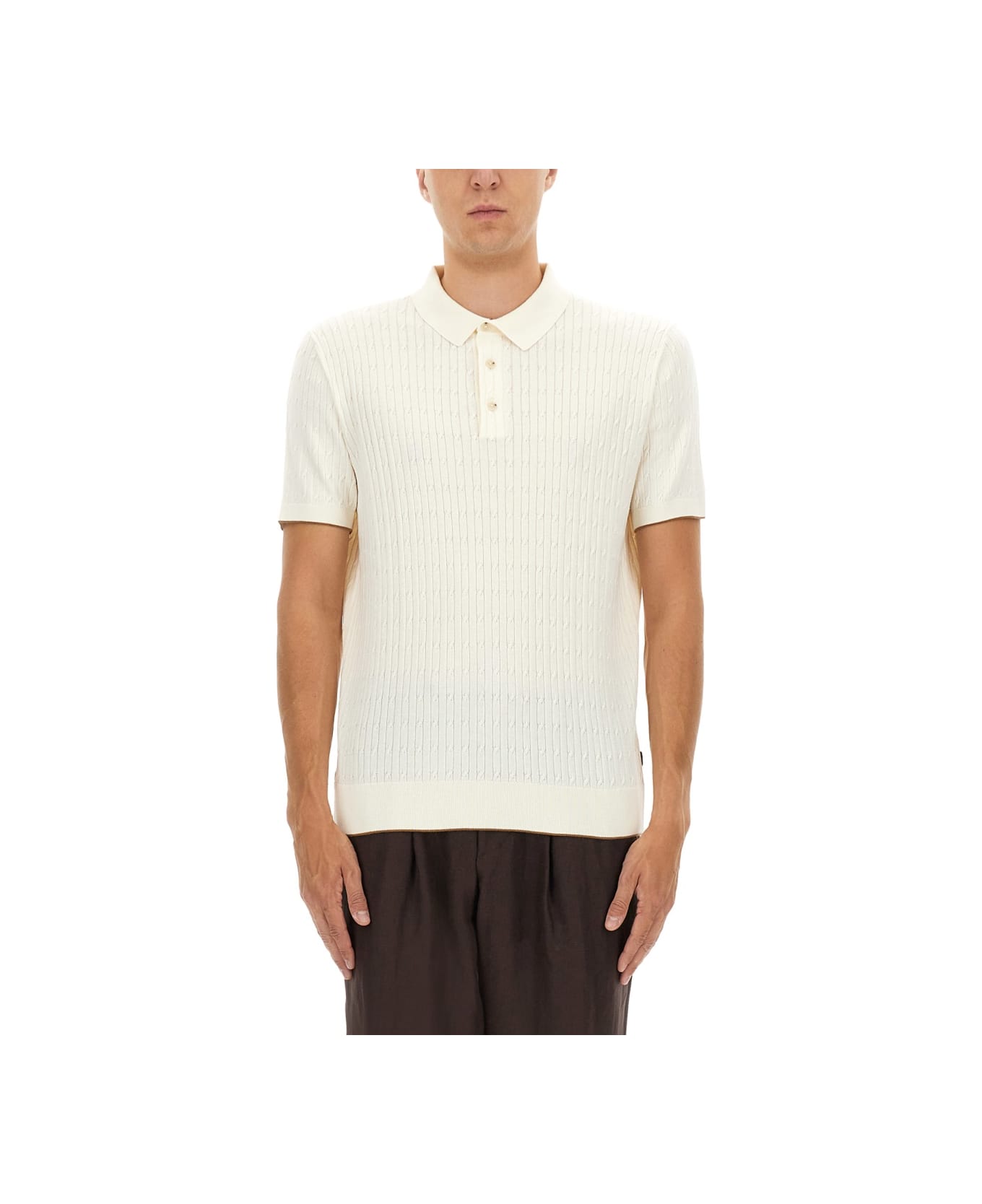 Hugo Boss Silk And Cotton Braided Polo Shirt - IVORY