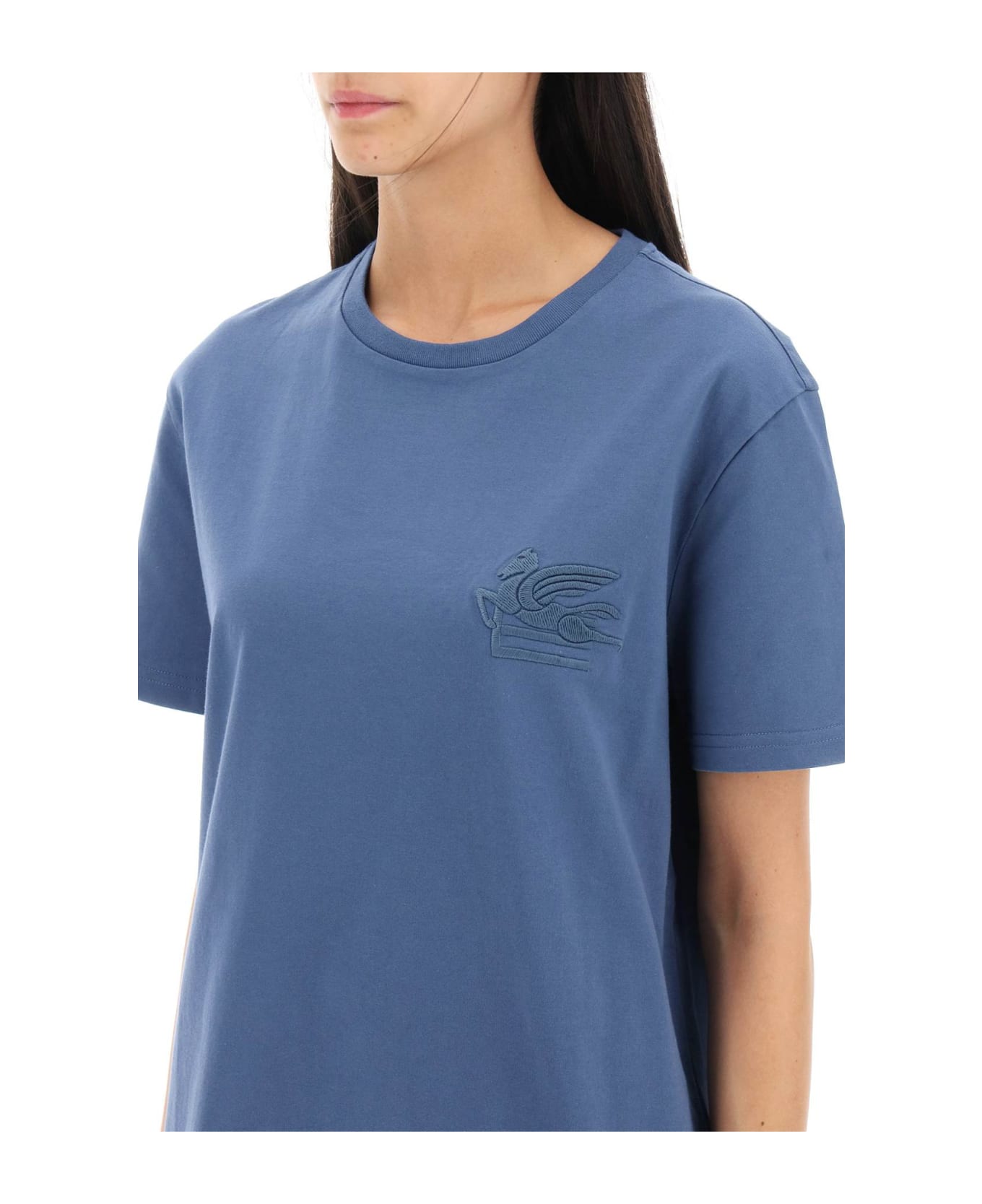 Etro T-shirt With Pegasus Embroidery - Azzurro Tシャツ