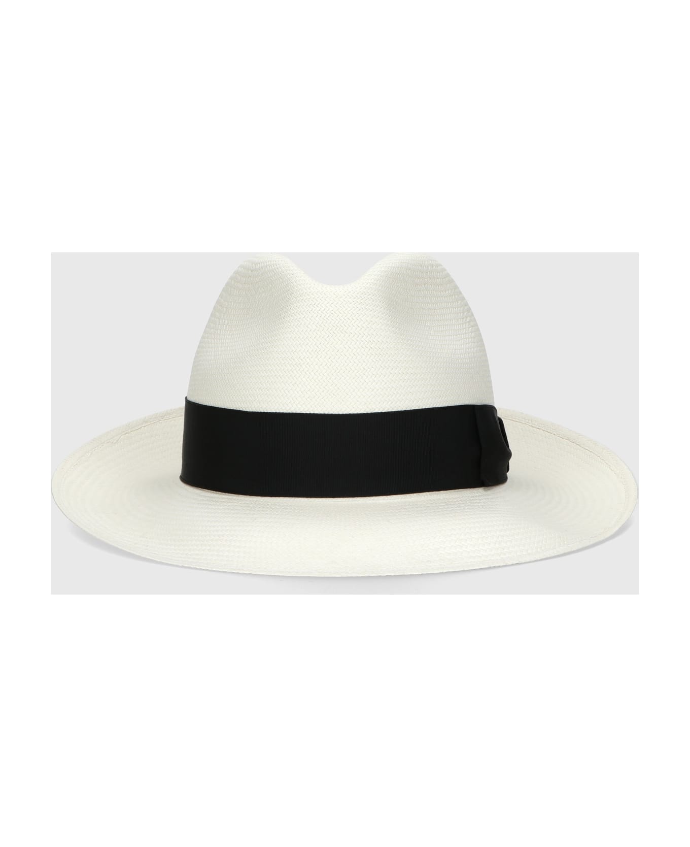 Borsalino Amedeo Fine Panama Wide Brim - WHITE, BLACK HAT BAND