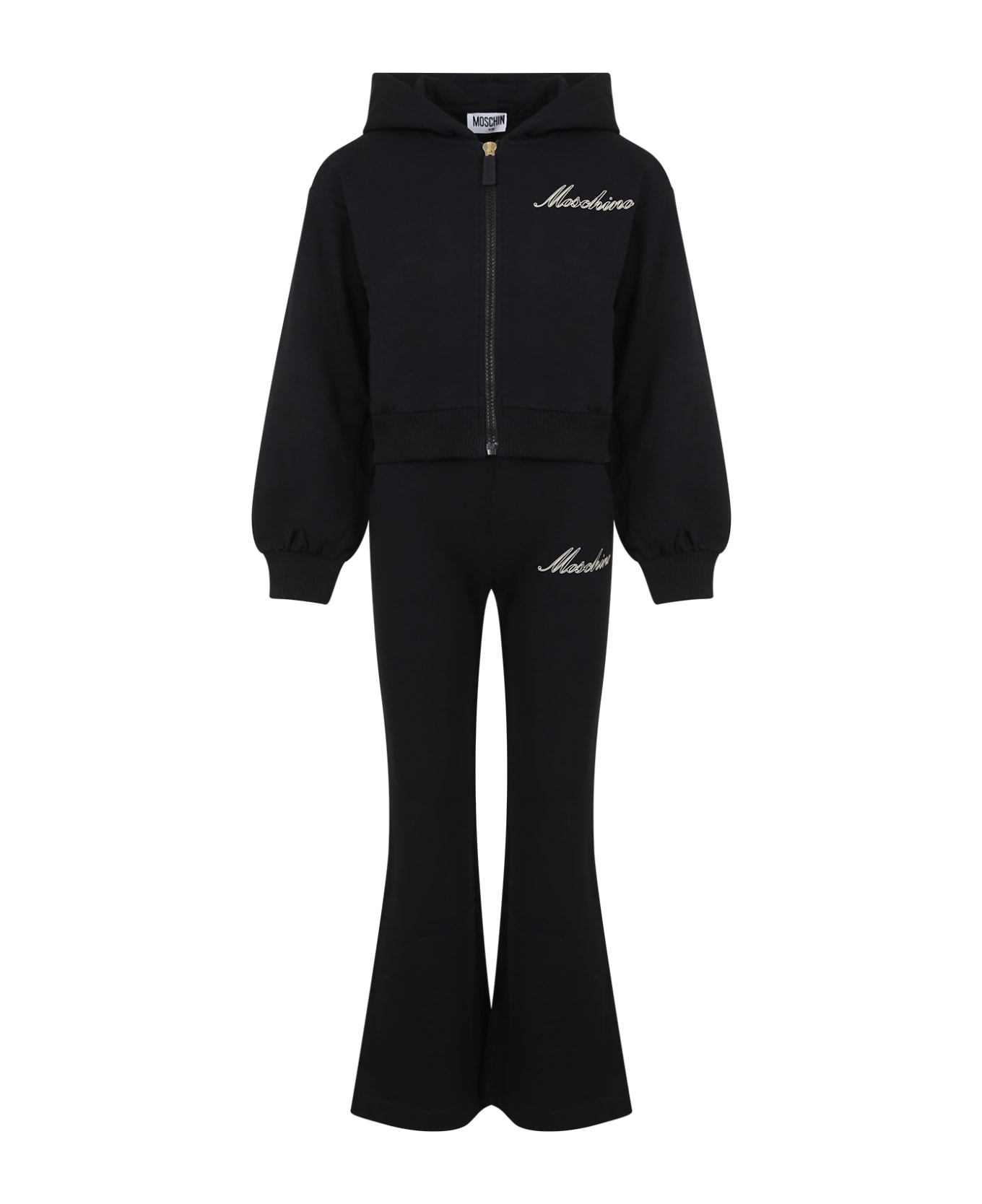 Moschino Black Tracksuit For Girls With Logo - Black