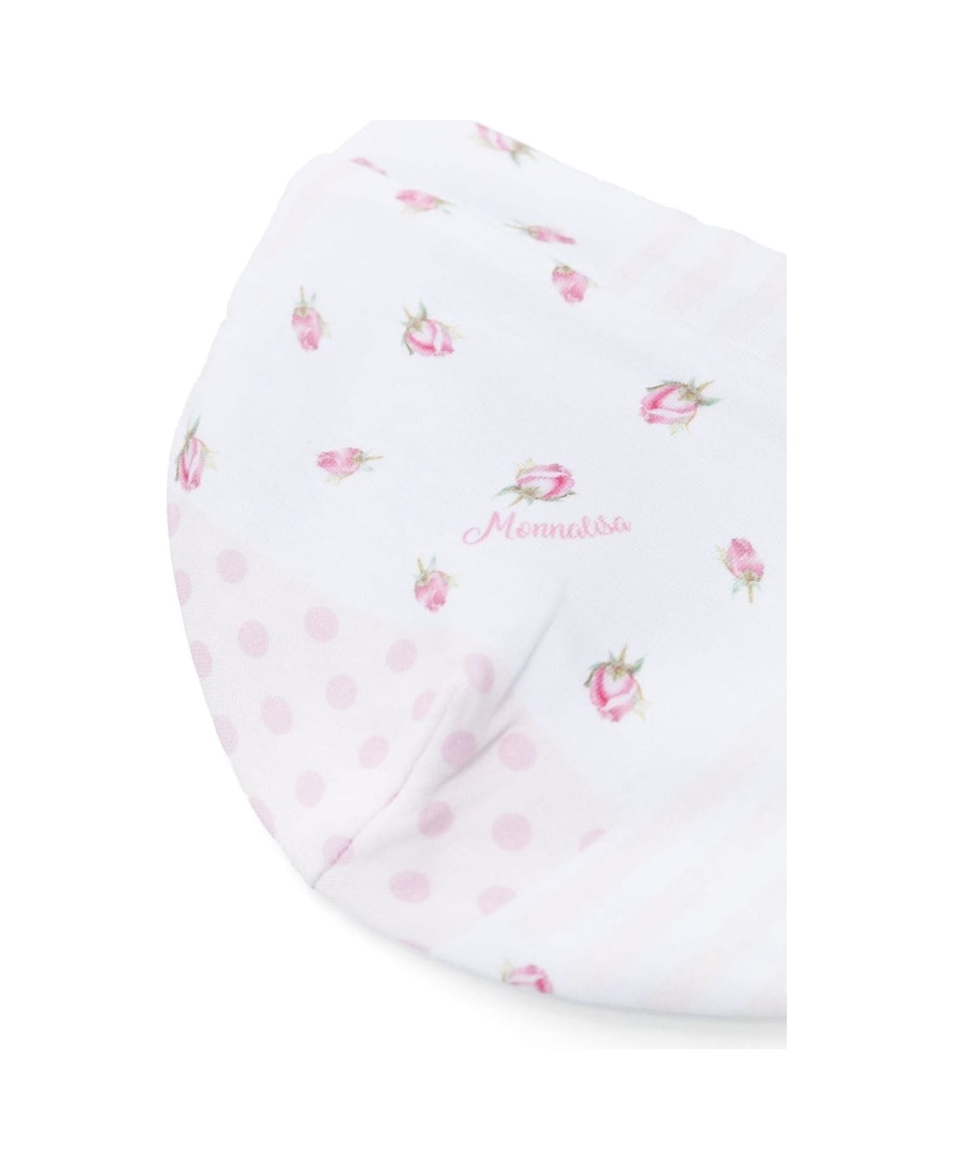 Monnalisa Pink And White Bonnet With Mixed Prints In Cotton Baby - White