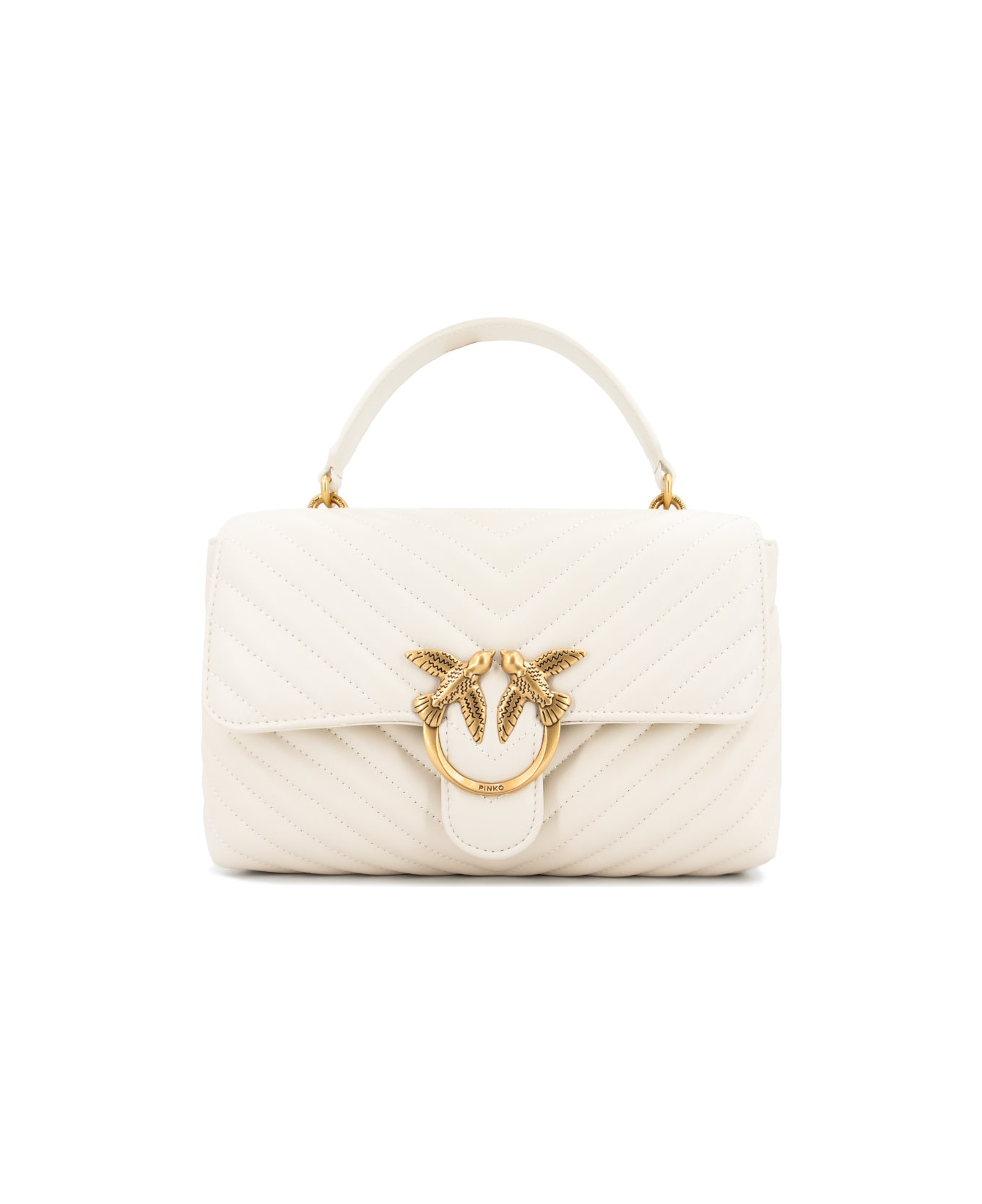 Pinko Handbag - Q Bianco Seta Antique Gold トートバッグ