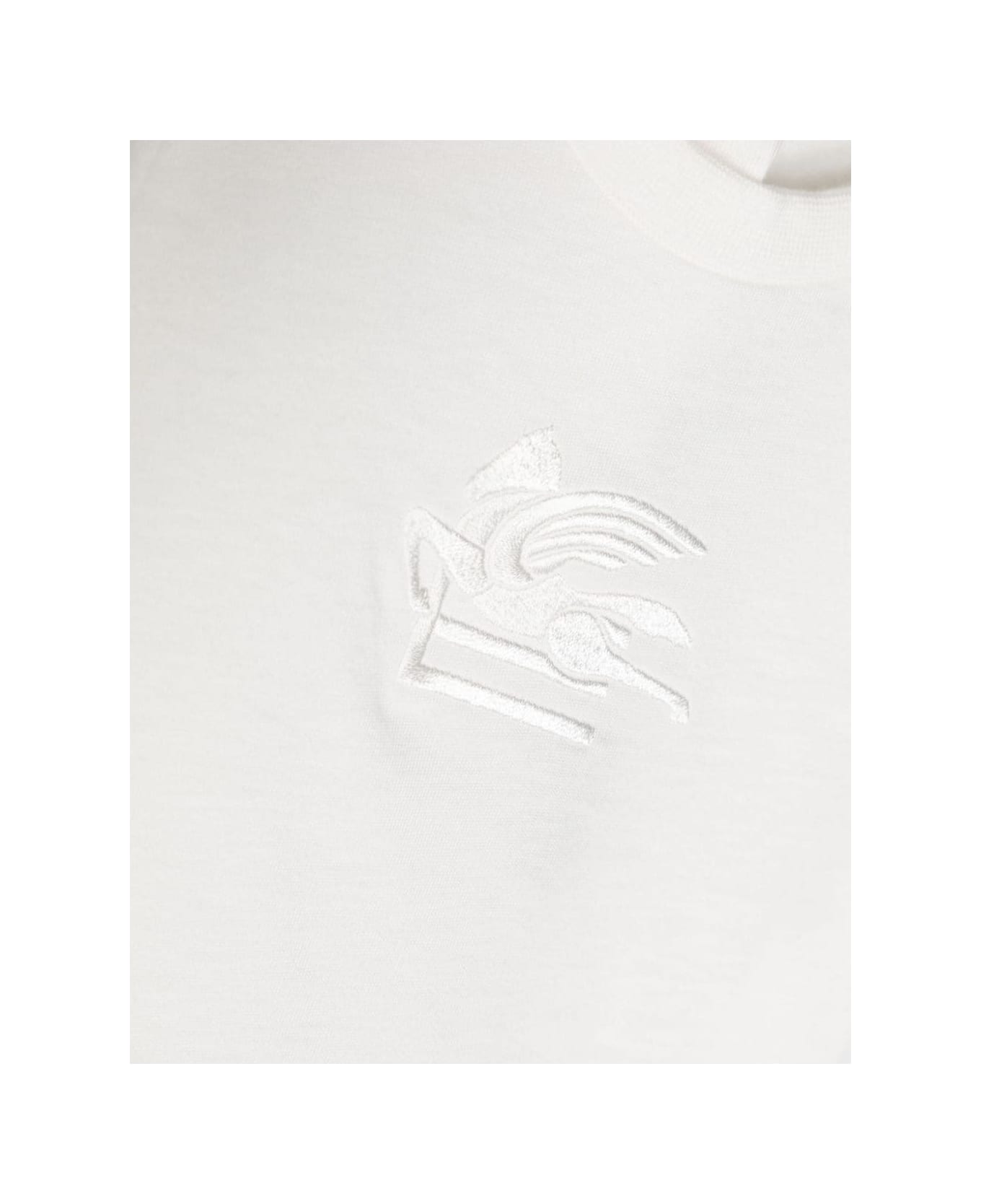 Etro White T-shirt With Pegasus Motif In Tone - White