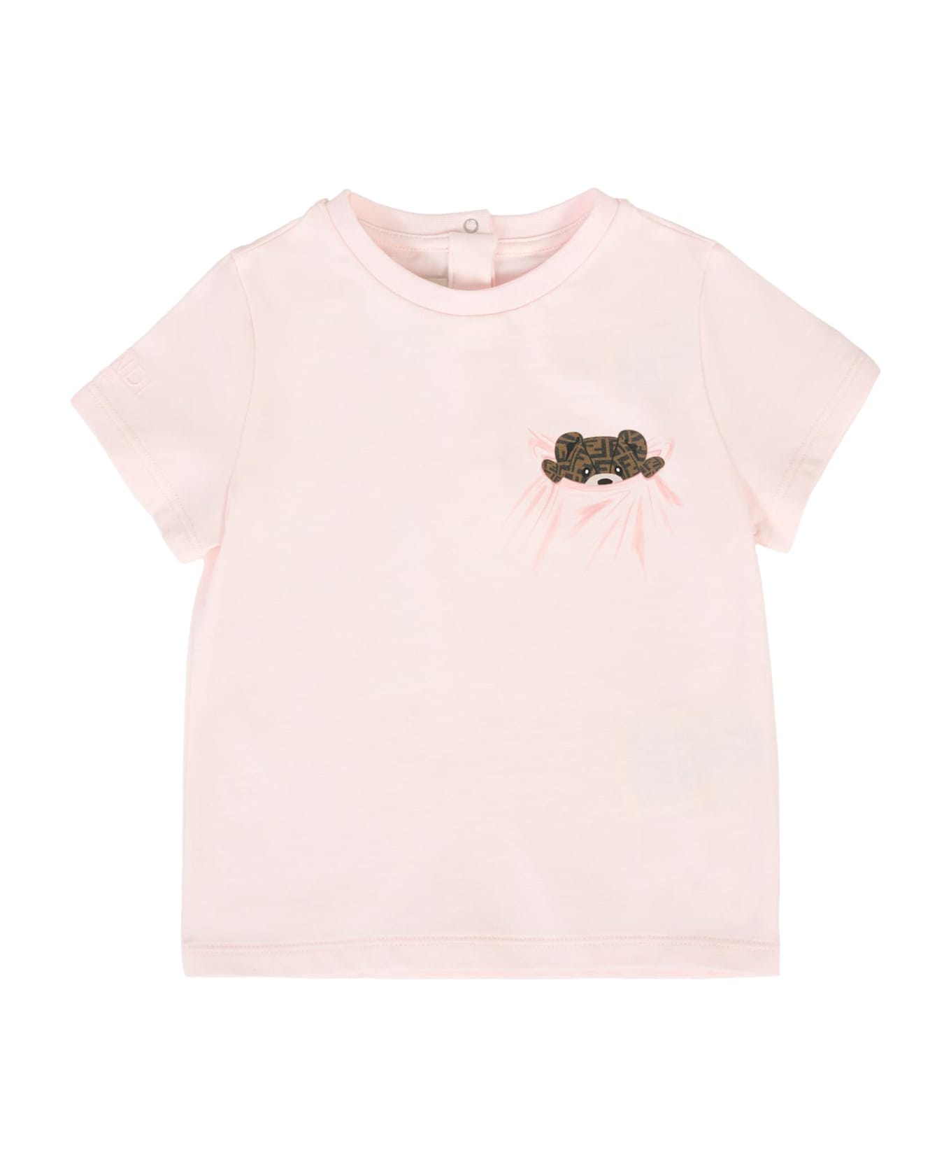 Fendi Pink T-hirt For Baby Girl With Teddy Bear - Pink
