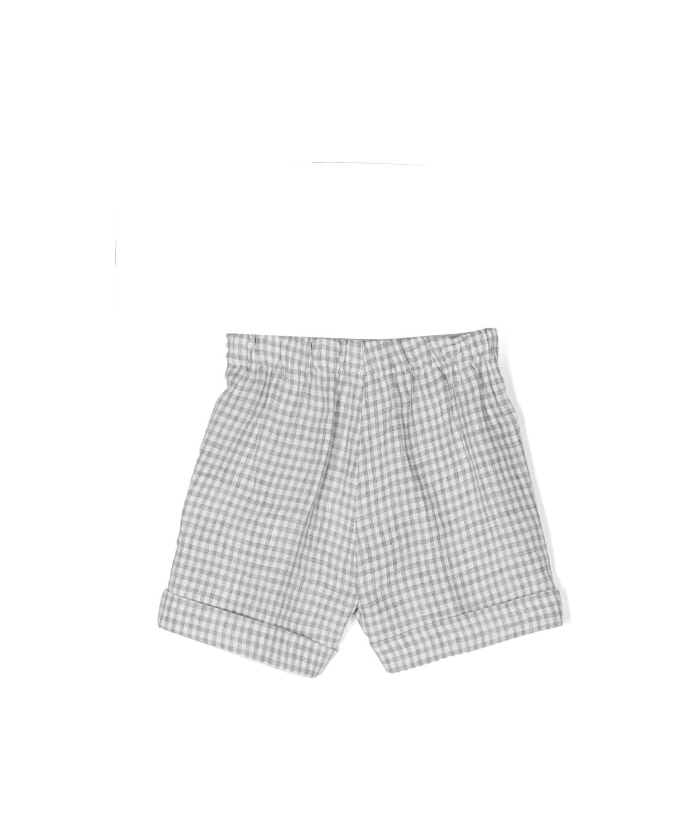 Il Gufo Grey Bermuda Shorts With All-over Vichy Motif In Linen Baby - Grey