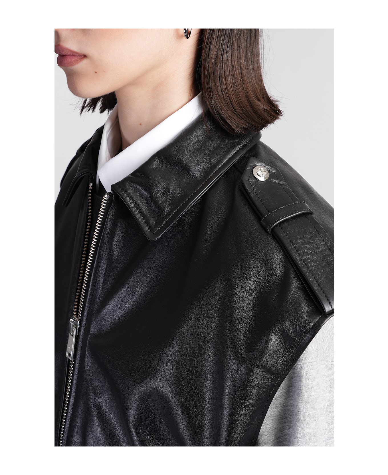 Anine Bing Sonnie Vest In Black Leather - Nero