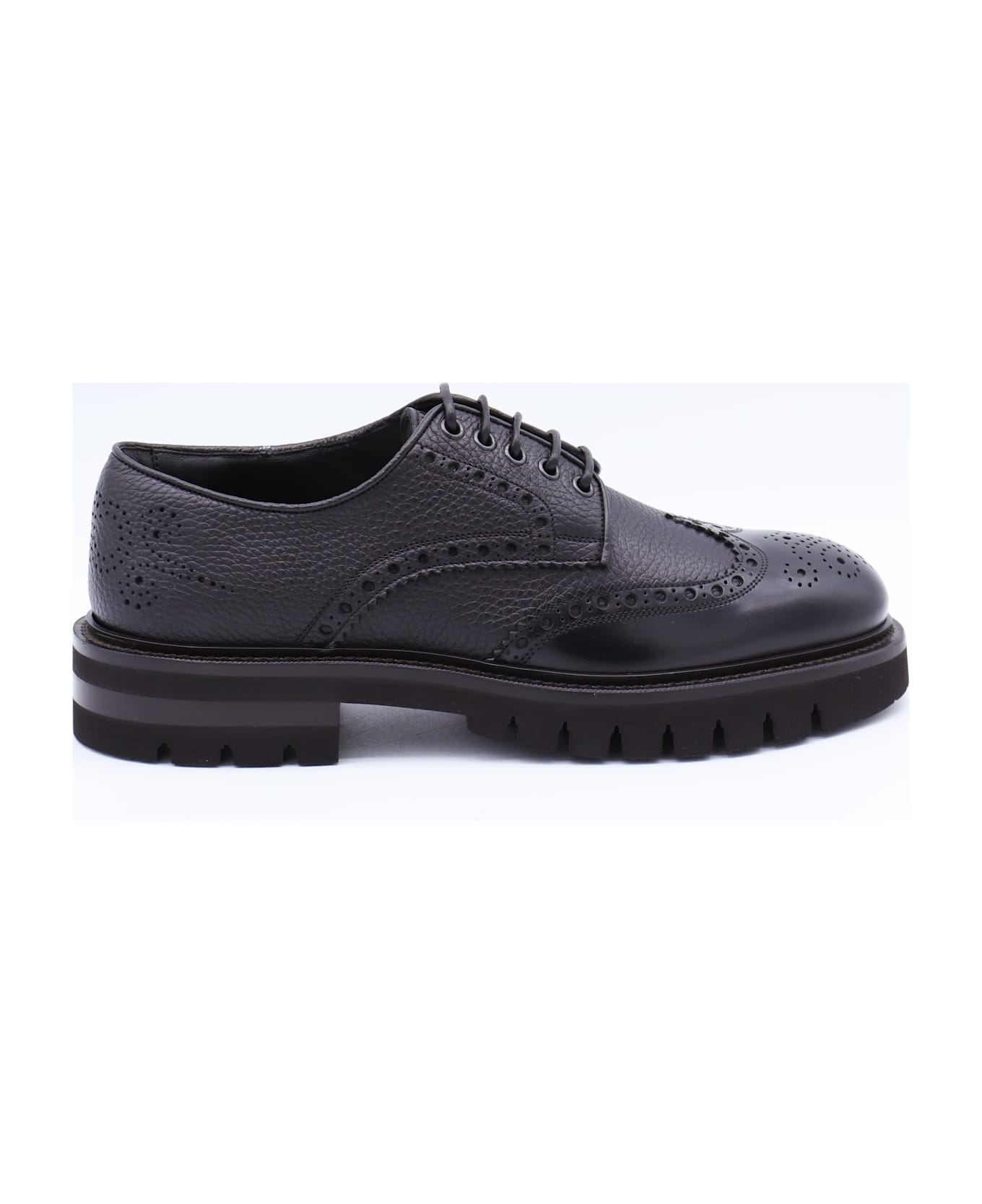 Ferragamo Black Leather Aspen Lace Up Shoes - Black